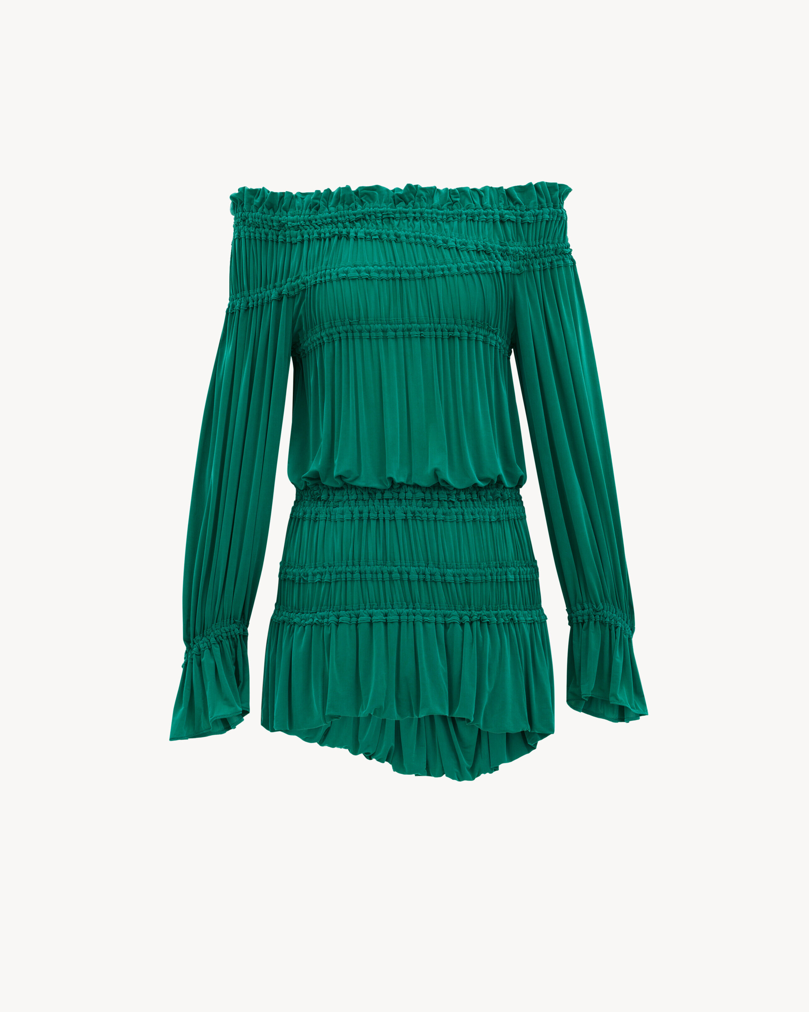 Saint Laurent Robe Smockée En Jersey Stretch - Vert - Femme - 40