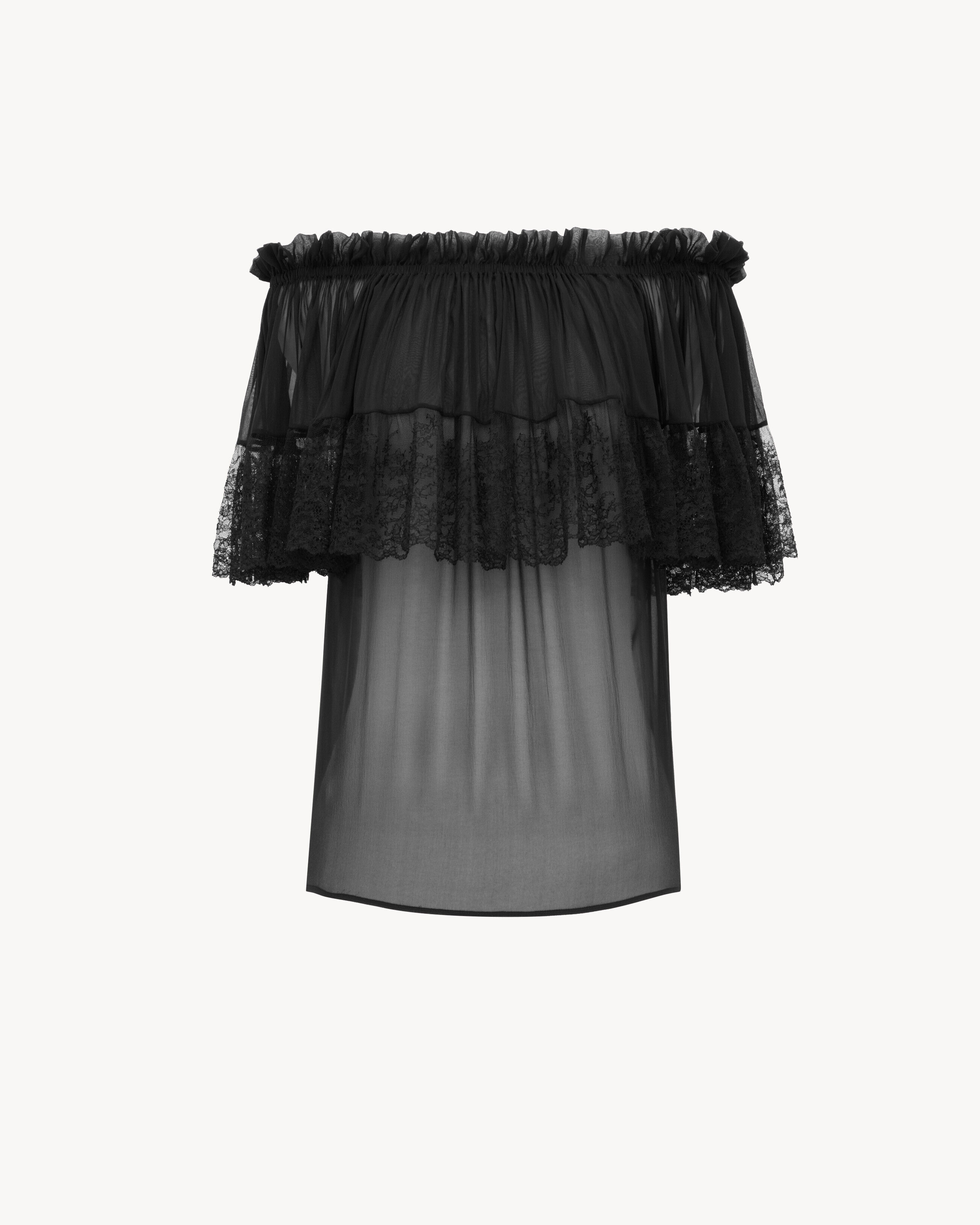 Saint Laurent Blouse In Silk Crepe Muslin And Lace - Black - Women - 40