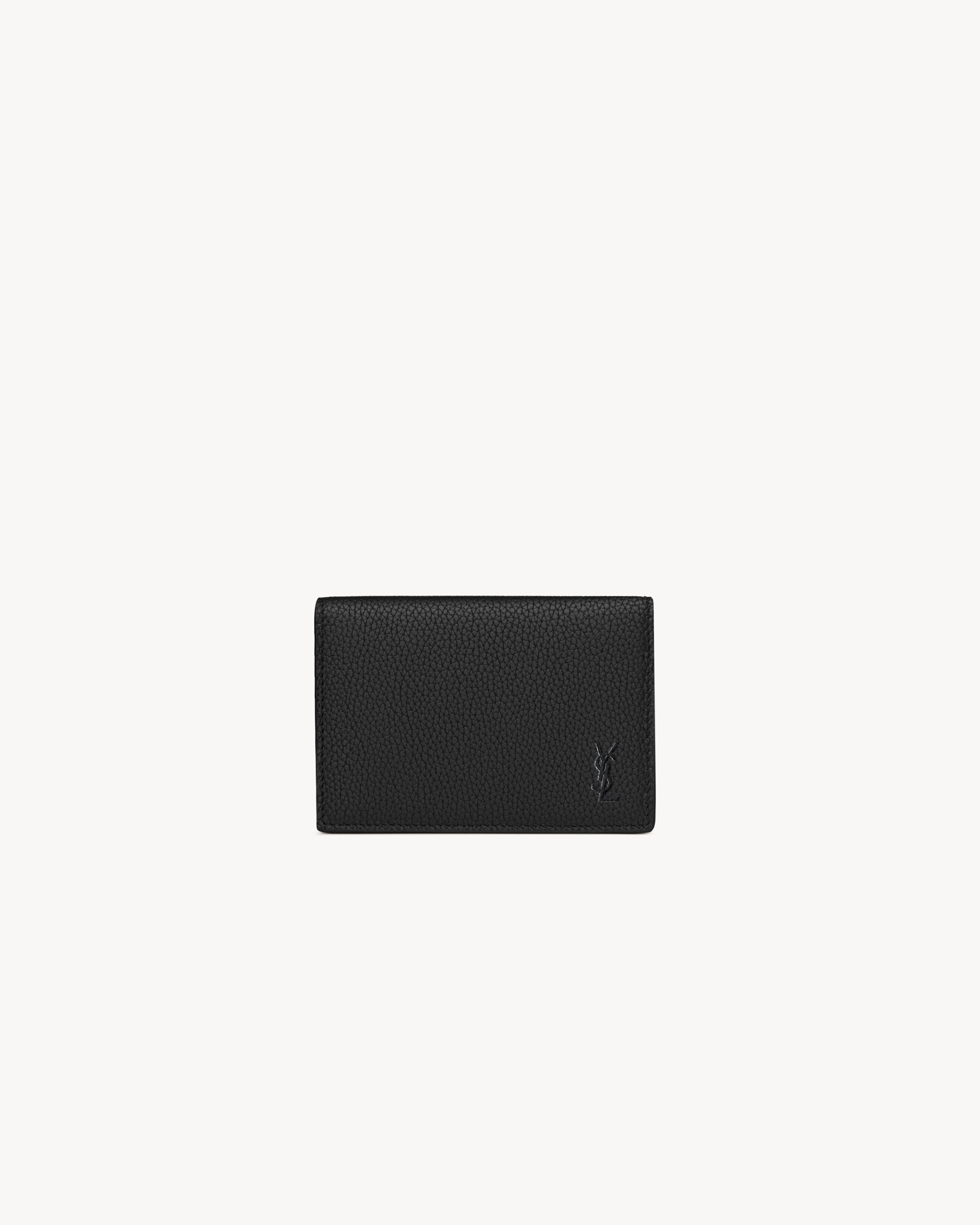 Saint Laurent Cassandre Shadow Business Card Case In Grained Leather - Black - Men