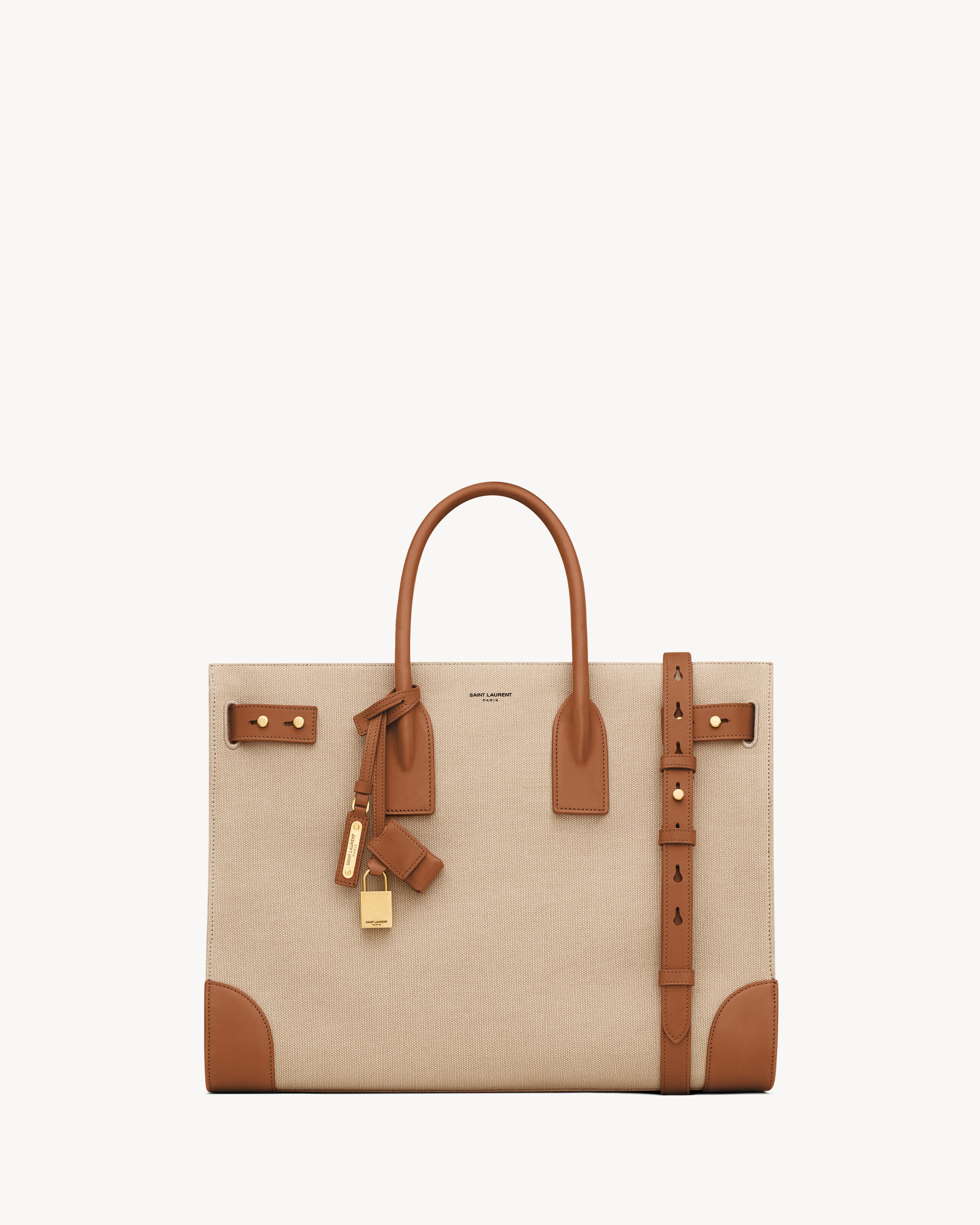Saint Laurent Sac De Jour Thin Large En Toile Et Cuir À Tannage Végétal - Beige - Homme