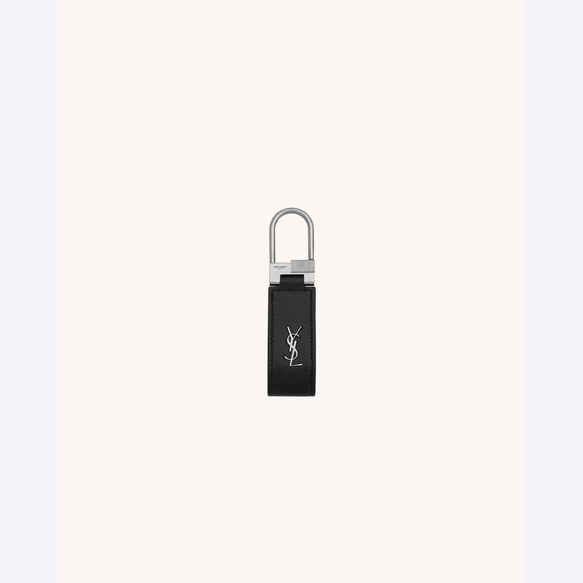 Saint Laurent Tiny Cassandre Keyring In Shiny Leather - Black - Men