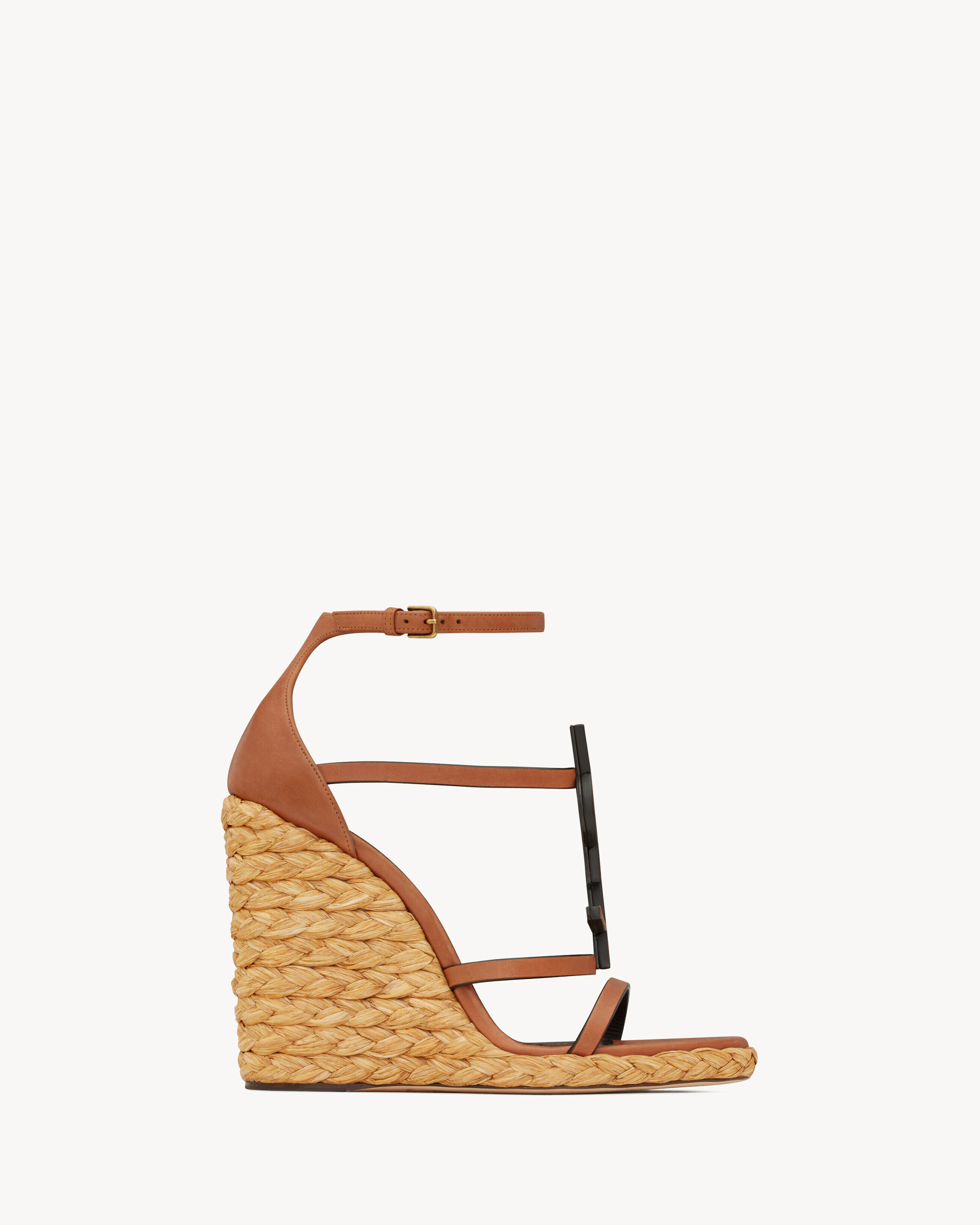Saint Laurent Cassandra Wedge Espadrilles In Vegetable-Tanned Leather - Amber - Women - 41.5