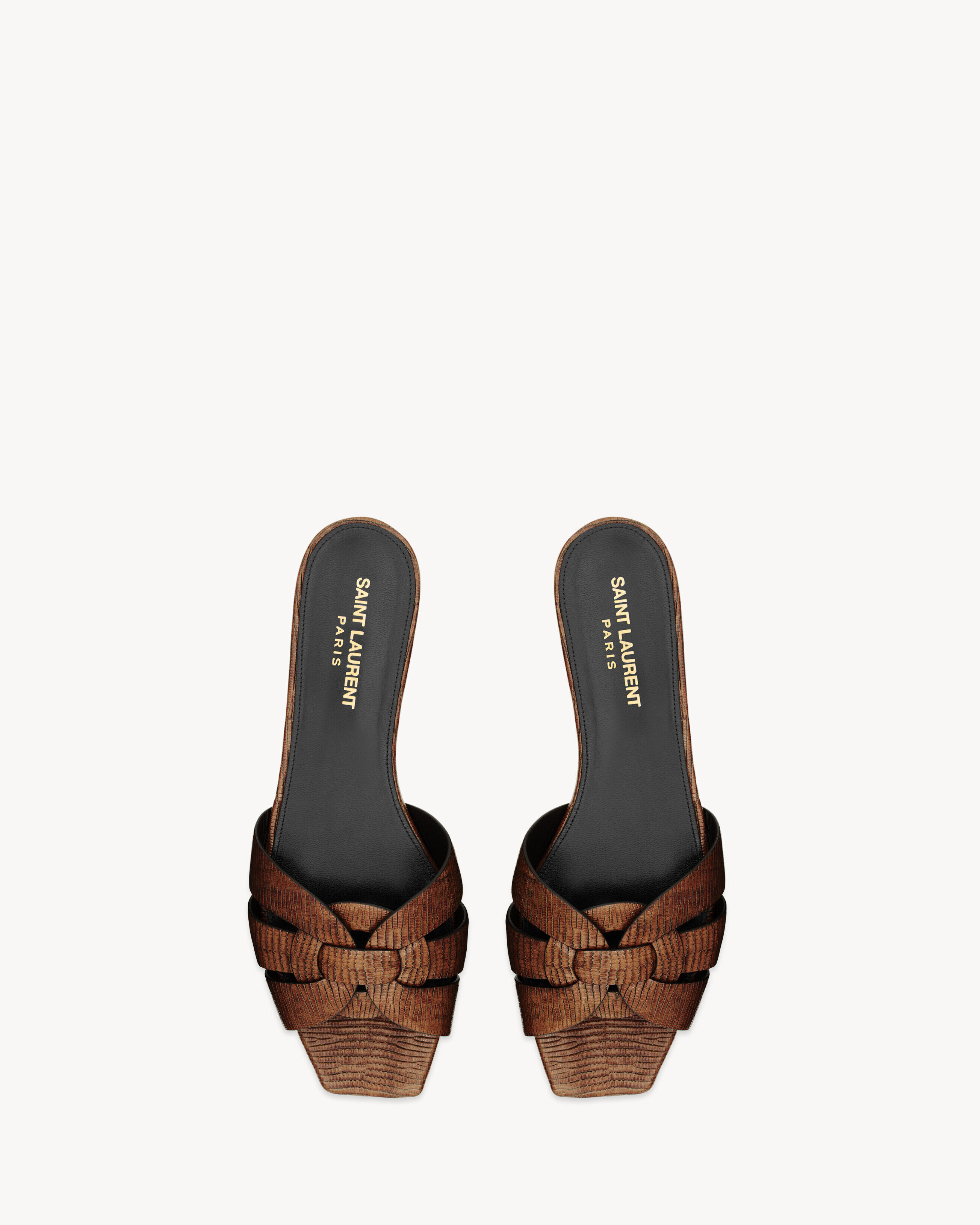 Saint Laurent Tribute Mules In Lizard-Embossed Leather - Amber - Women - 41.5