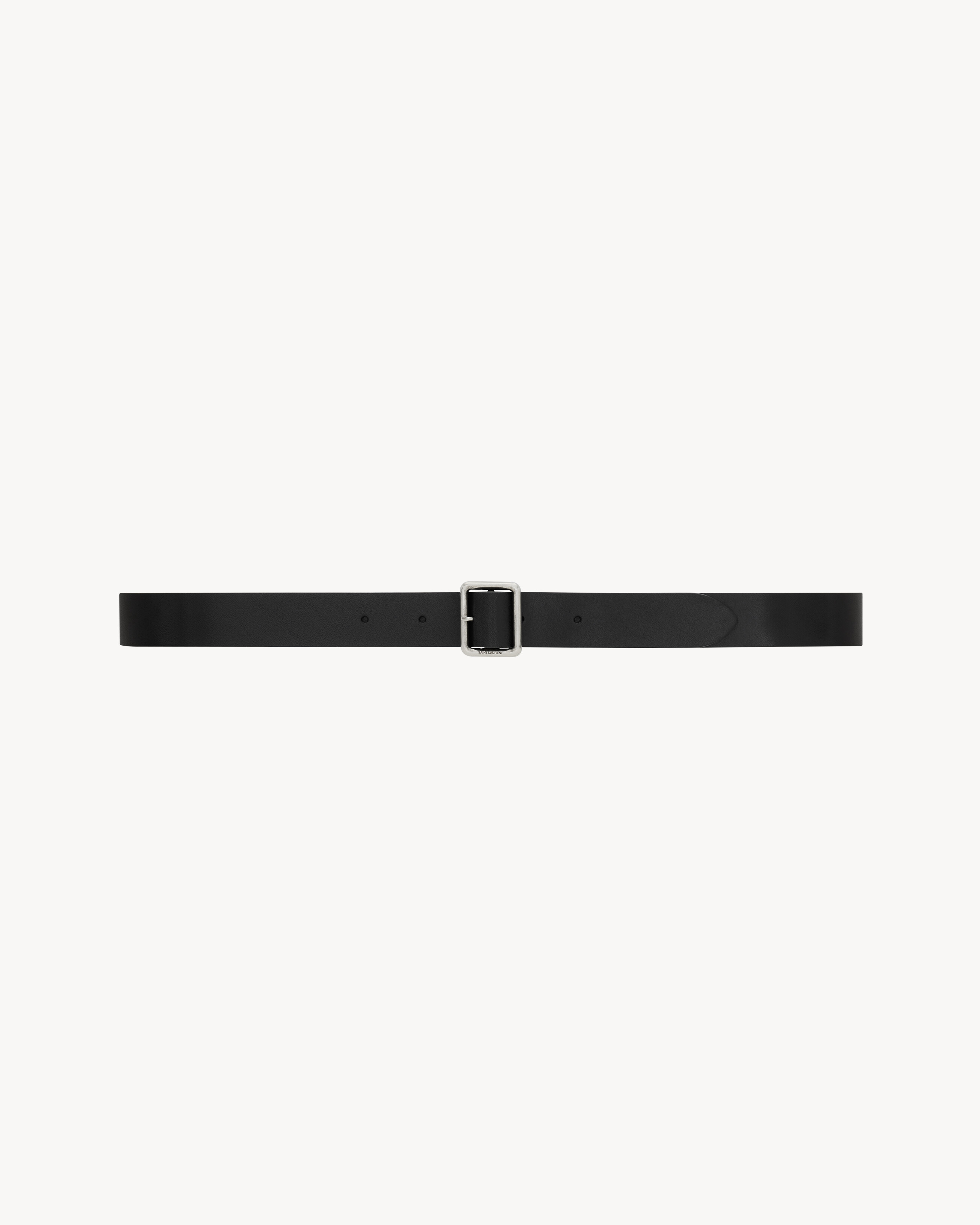 Saint Laurent Hublot Buckle Thin Belt In Vegetable-Tanned Leather - Black - Men - 90