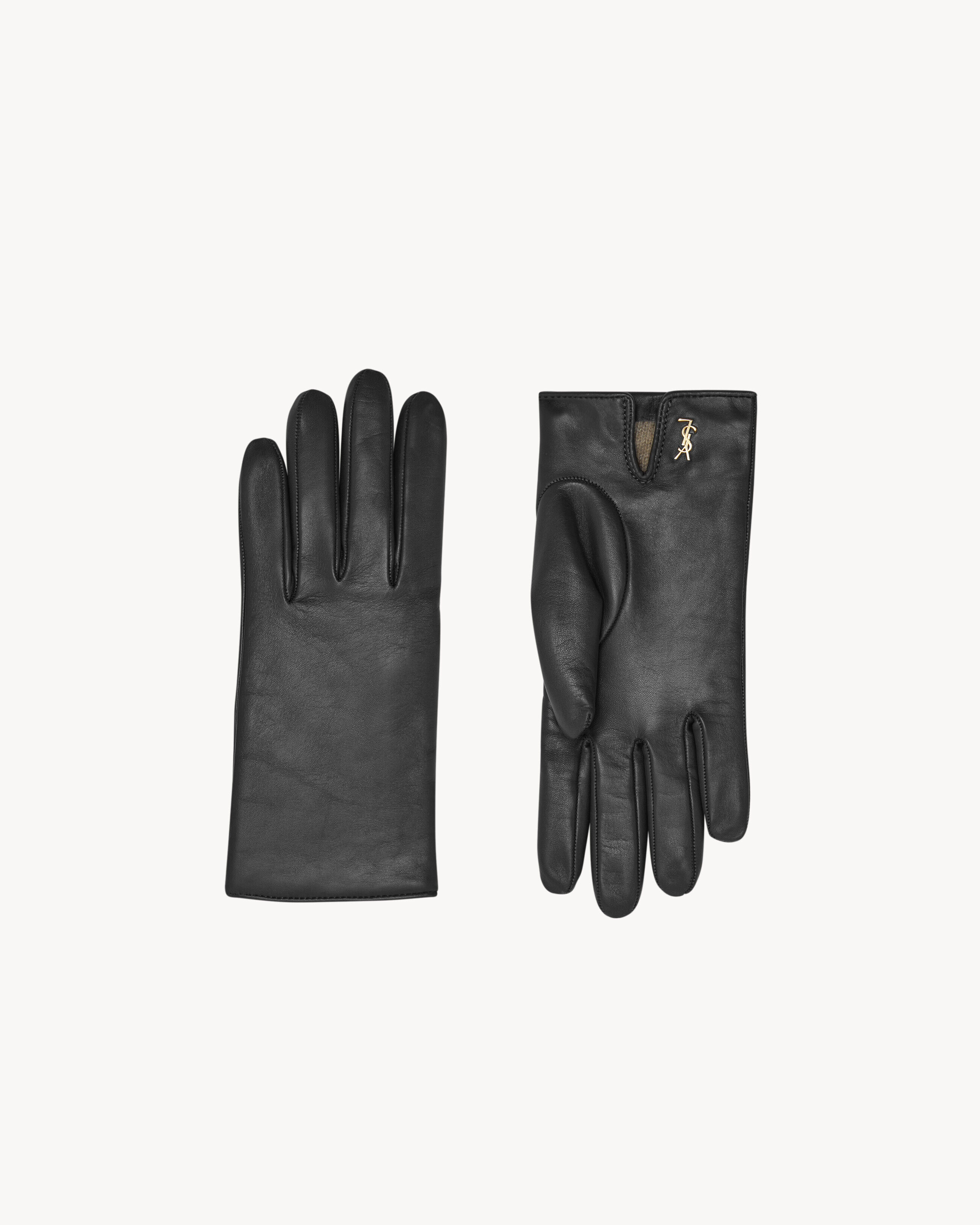 Saint Laurent Cassandre Short Gloves In Lambskin And Cashmere - Black - Women - 6.5