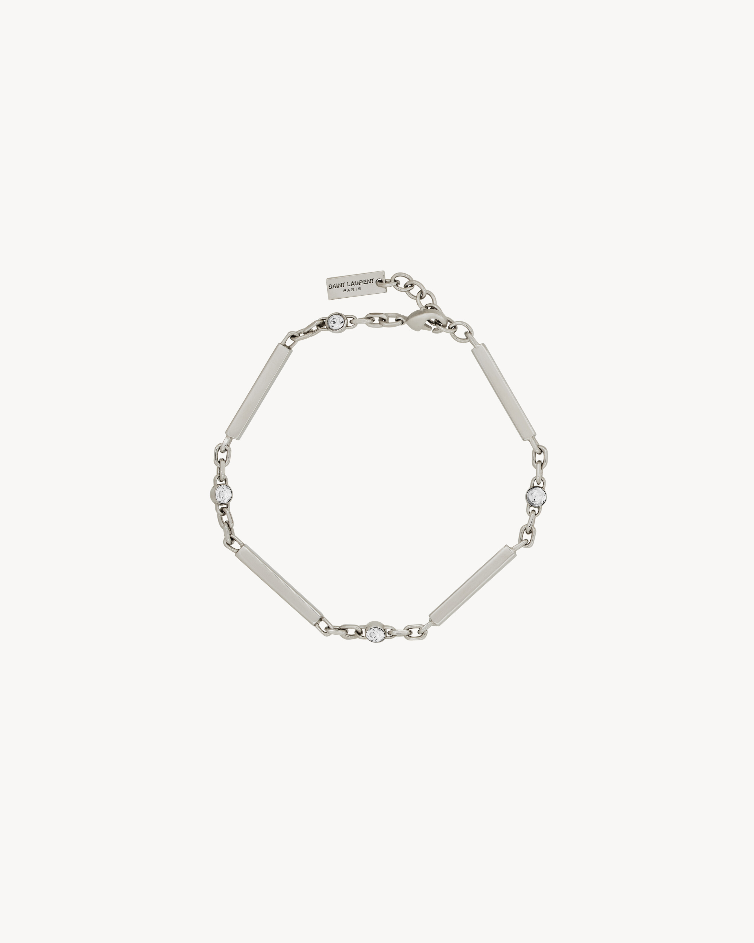 Saint Laurent Crystal Bar-Chain Bracelet In Metal - Silver - Men - L