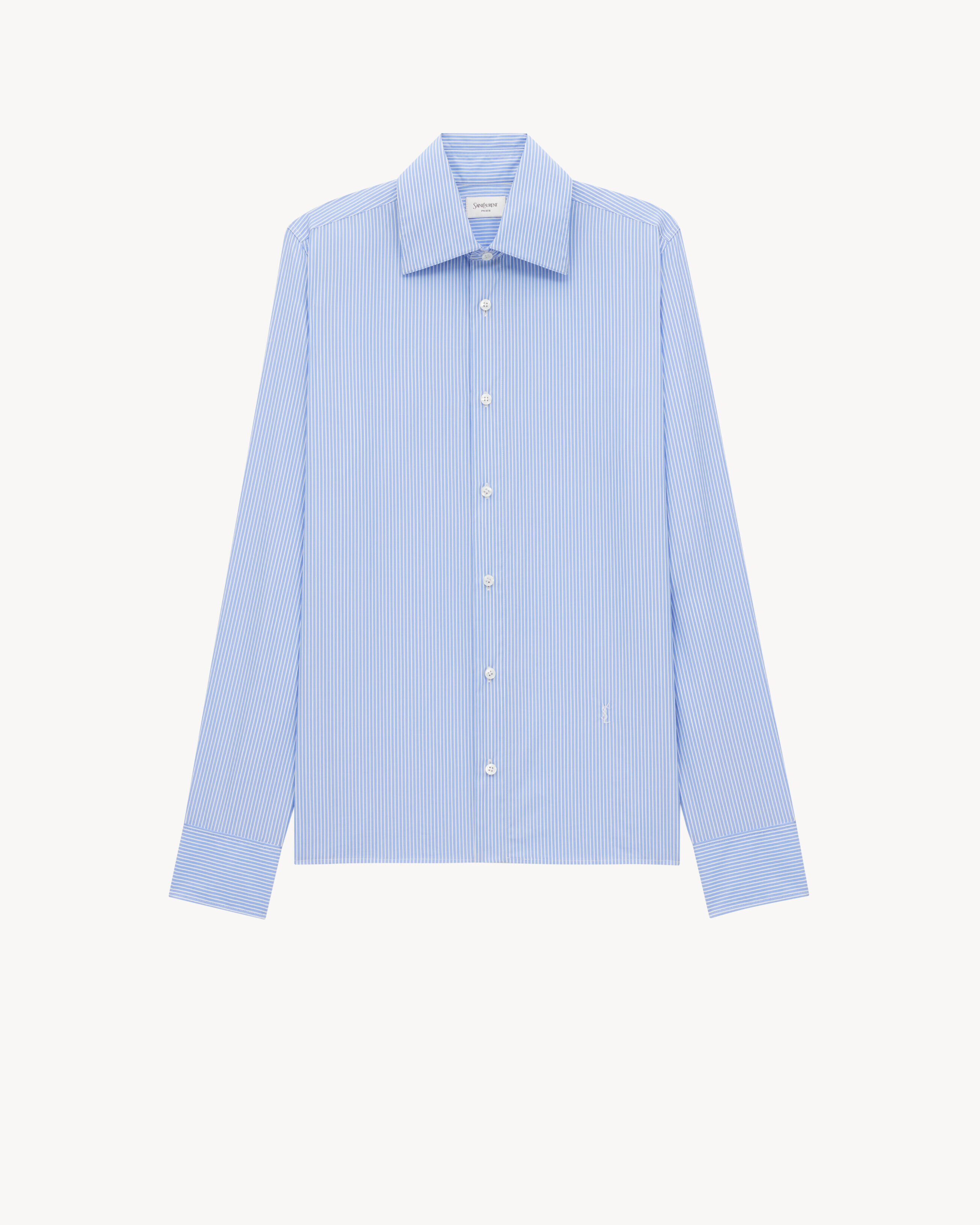 Saint Laurent Cassandre Shirt In Striped Cotton Poplin - Blue - Women - 42
