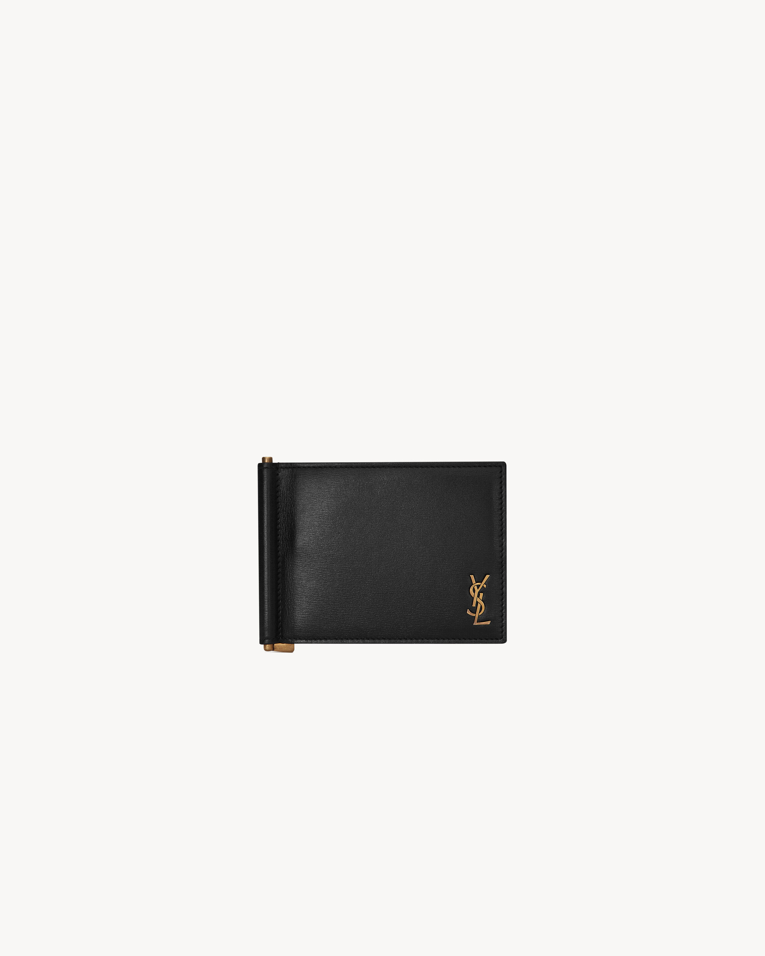 Saint Laurent Tiny Cassandre Bill Clip Wallet In Shiny Leather - Black - Men