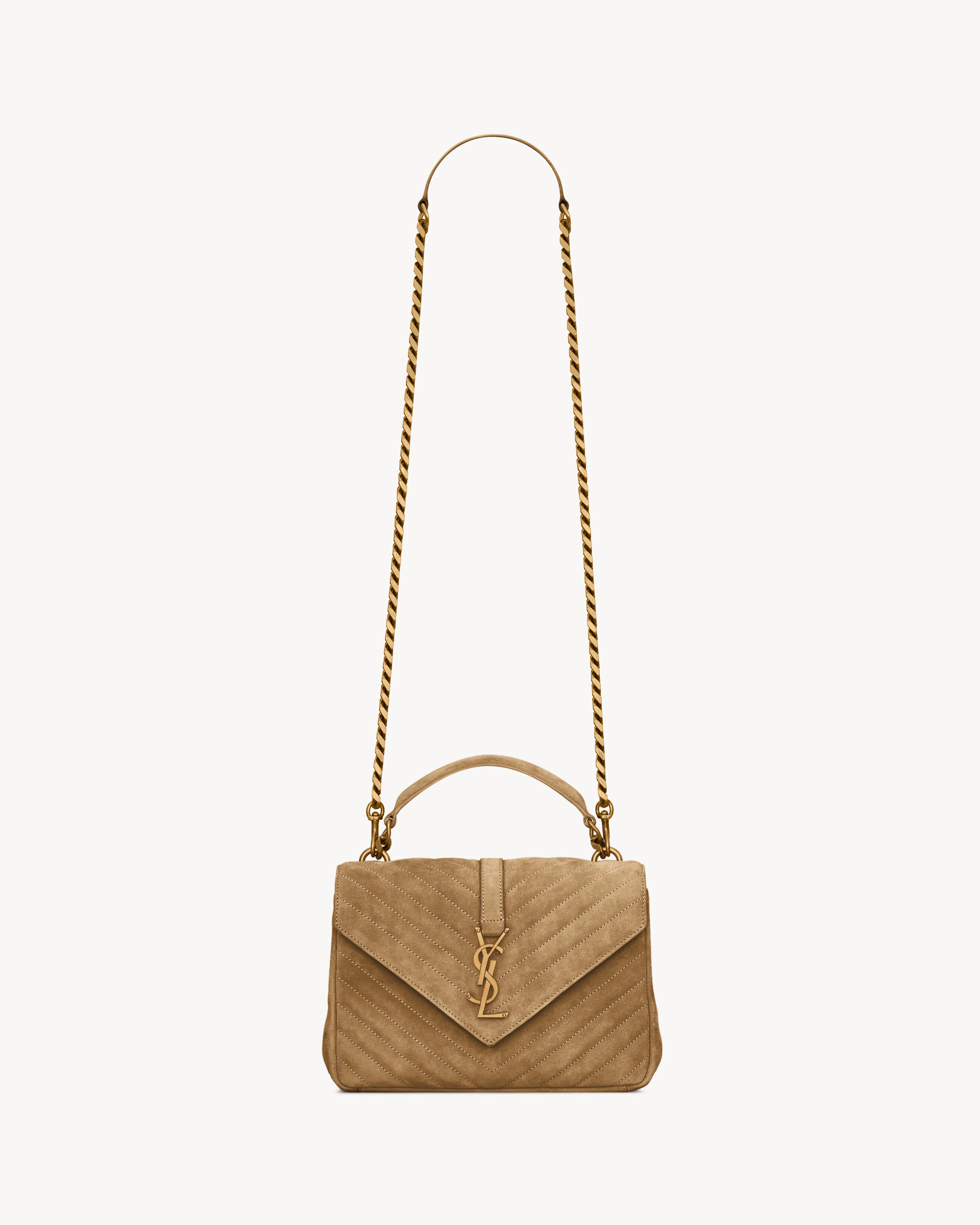 Saint Laurent College Medium In Quilted Suede - Amber - Women