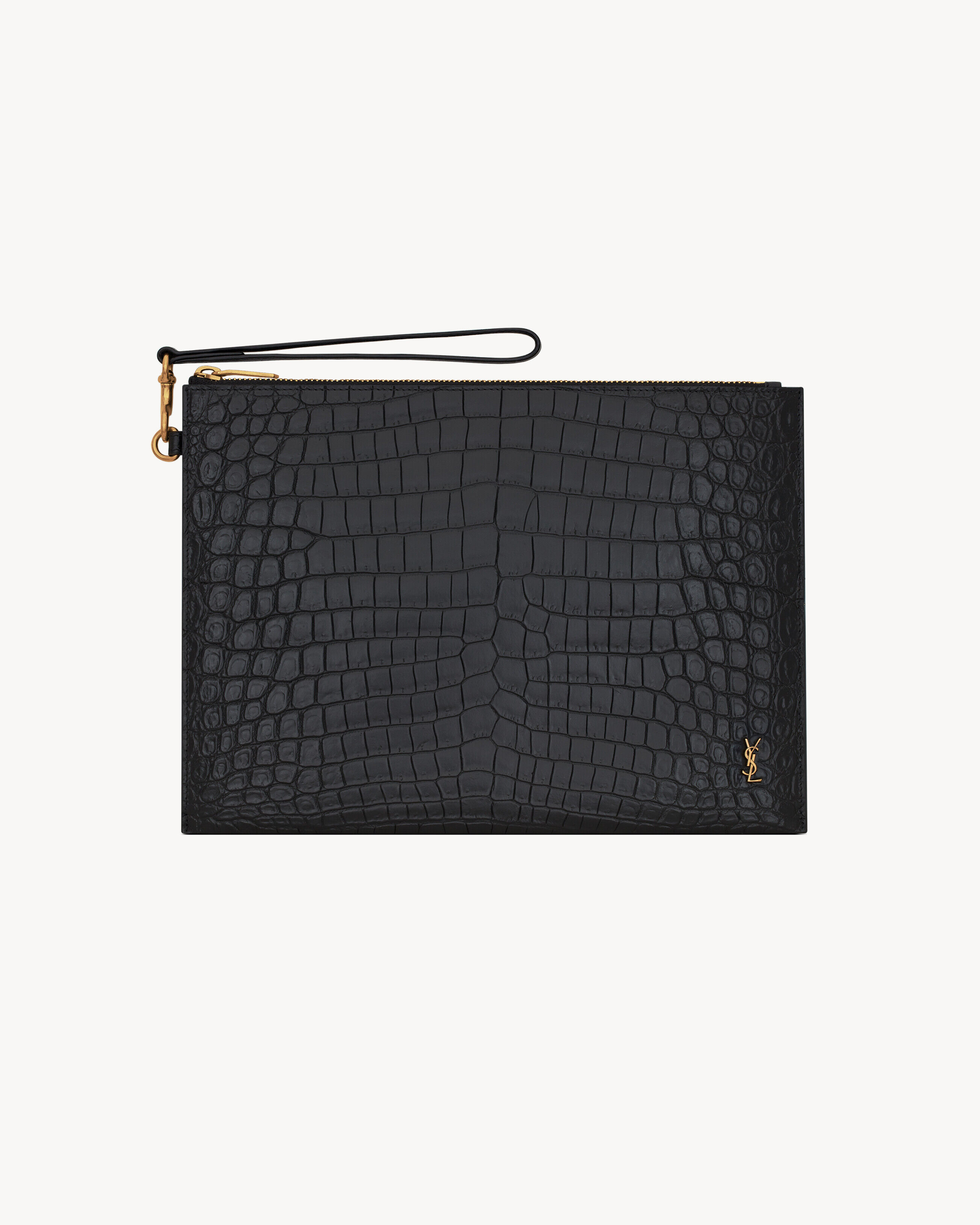 Saint Laurent Porta Tablet Tiny Cassandre Piccolo Con Zip In Pelle Goffrata Coccodrillo - Nero - One Sizeomo