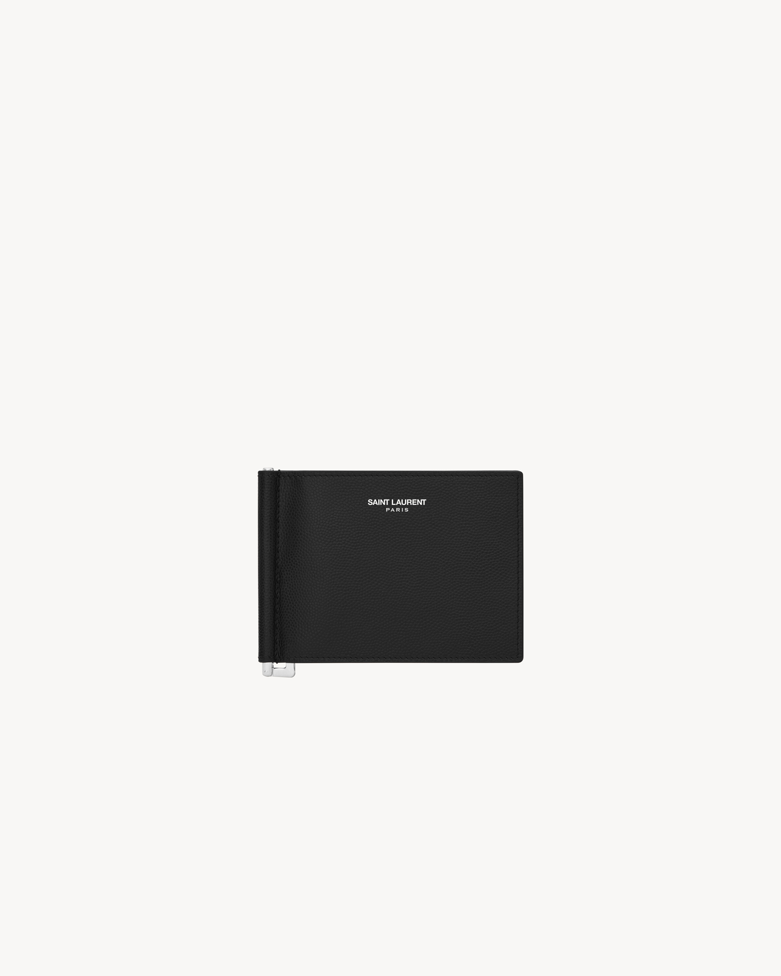 Saint Laurent Paris Bill Clip Wallet In Grain De Poudre Leather - Black - Men