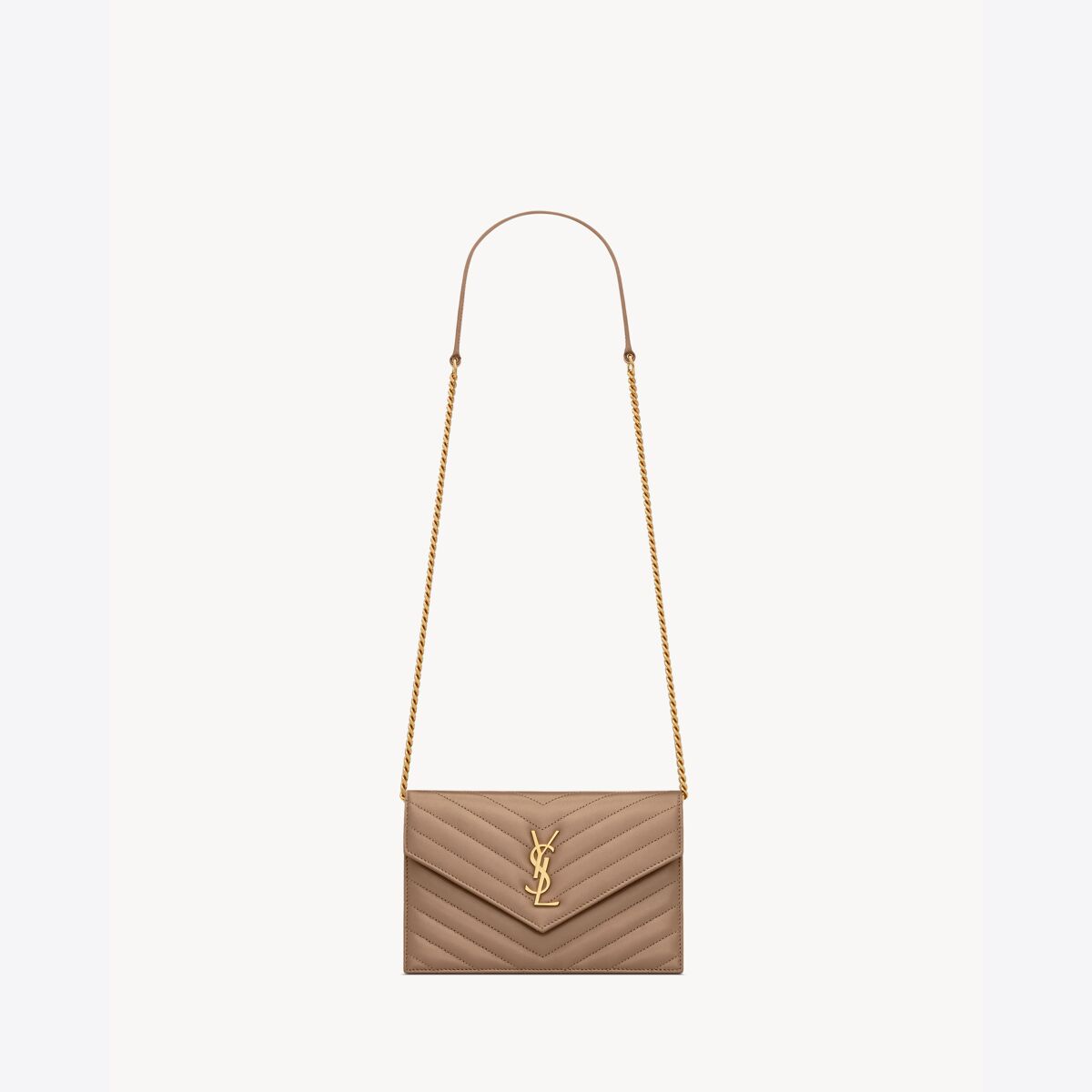 Saint Laurent Cassandre Envelope Chain Wallet In Lambskin - Beige - Women