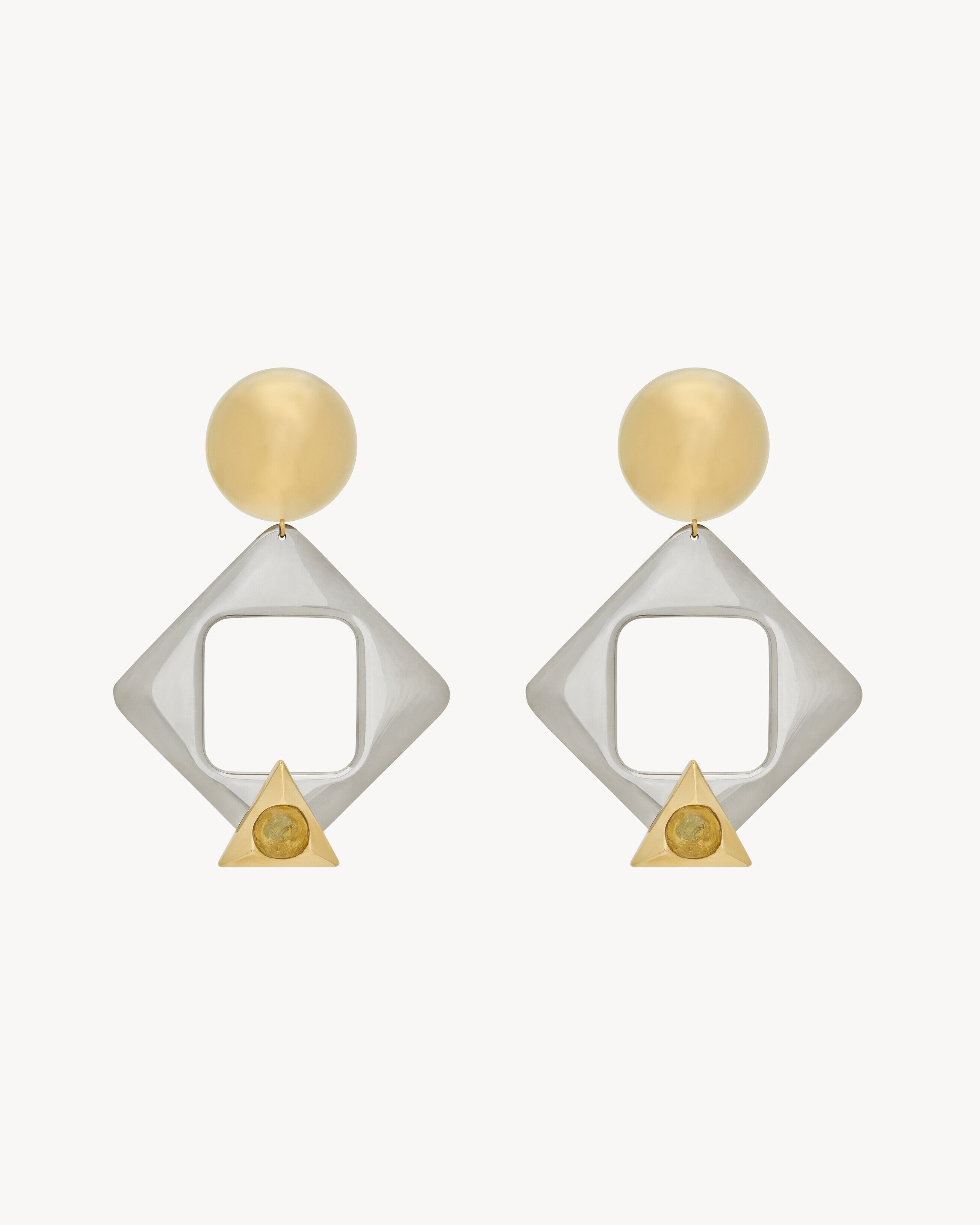 Saint Laurent Geometric Earrings In Resin And Metal - Grey - Women