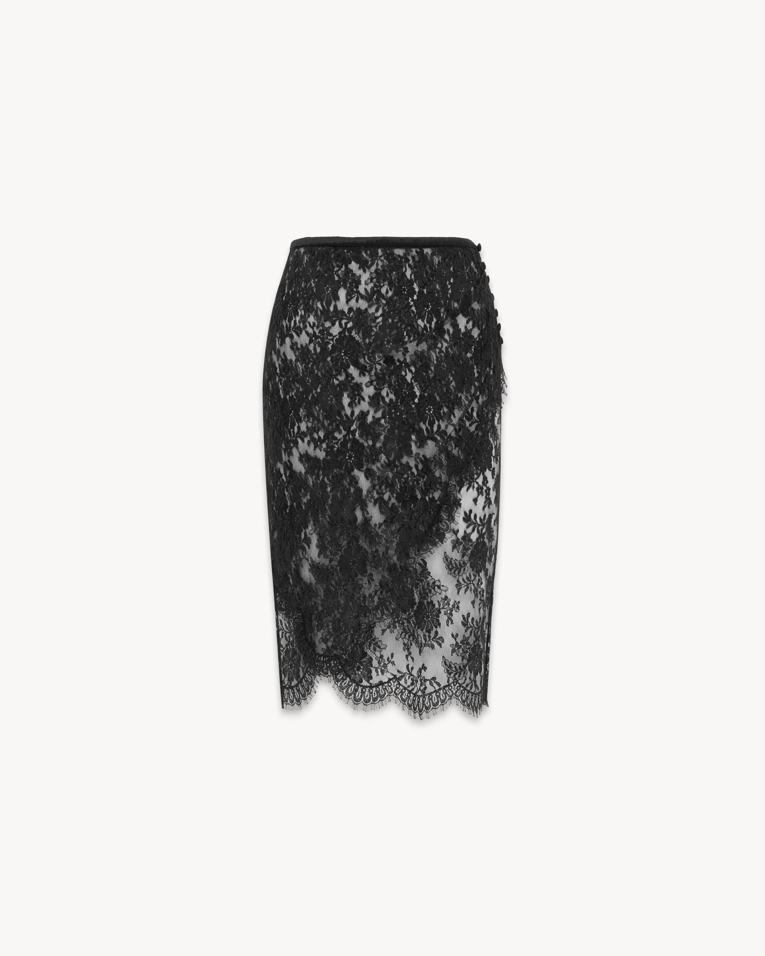 Saint Laurent Wrap Pencil Skirt In Lace - Black - Women - 34