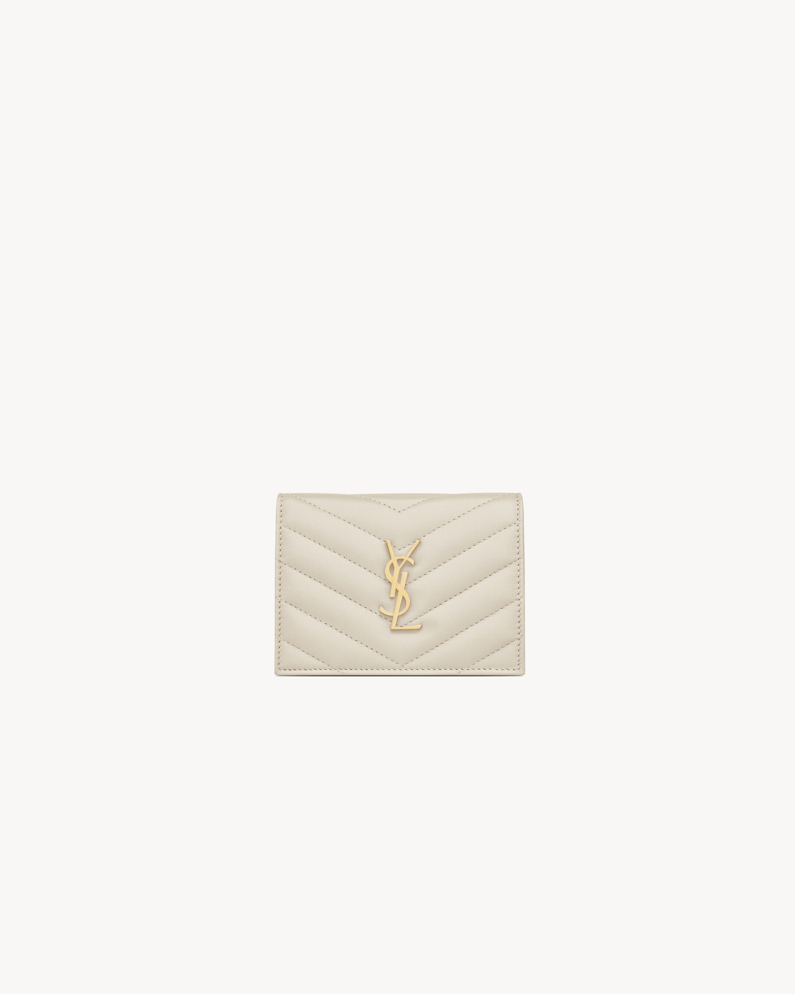 Saint Laurent Cassandre Matelassé Flap Card Case In Lambskin - White - Women