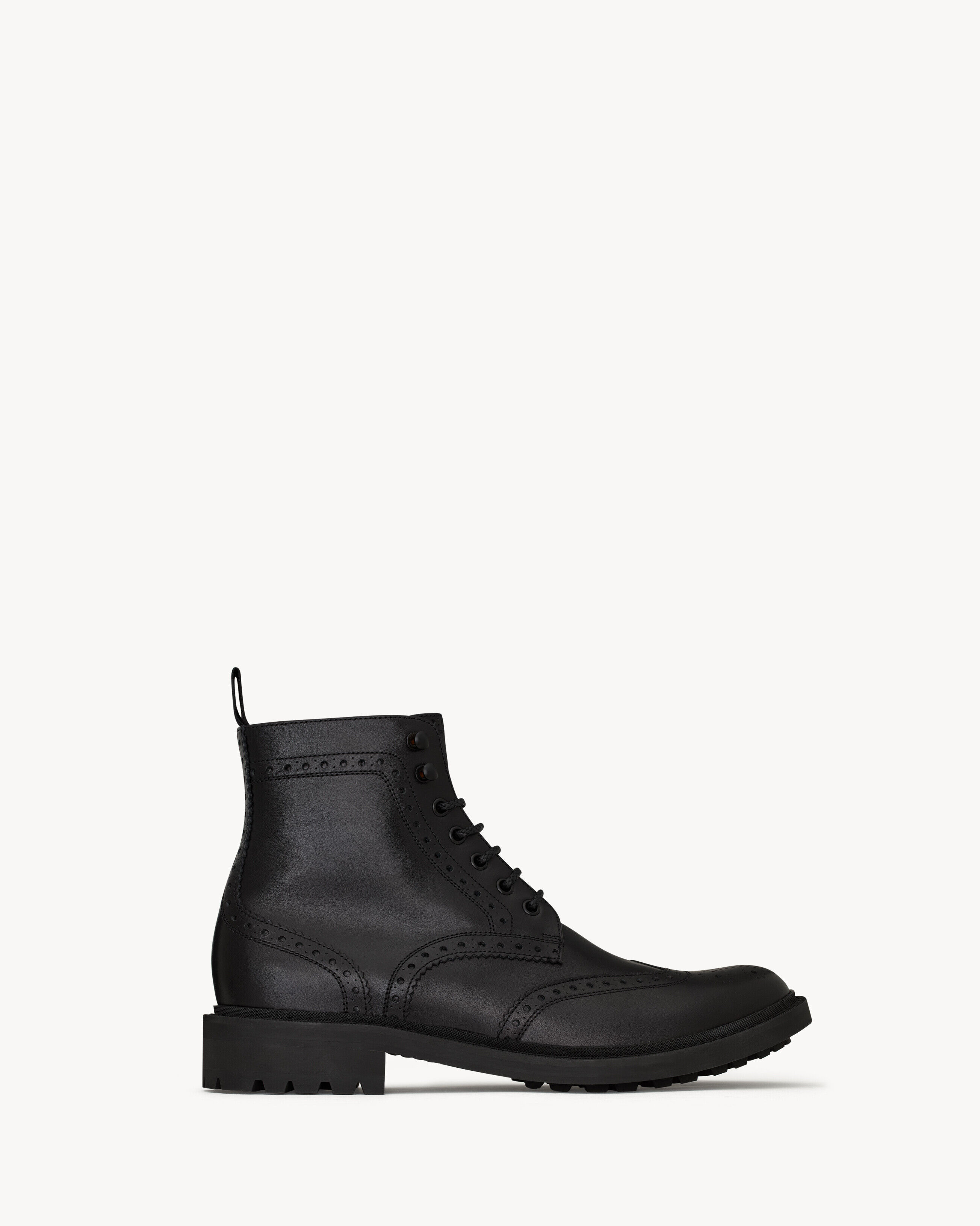 Saint Laurent Antoine Brogue Boots In Shiny Leather - Black - Men - 13