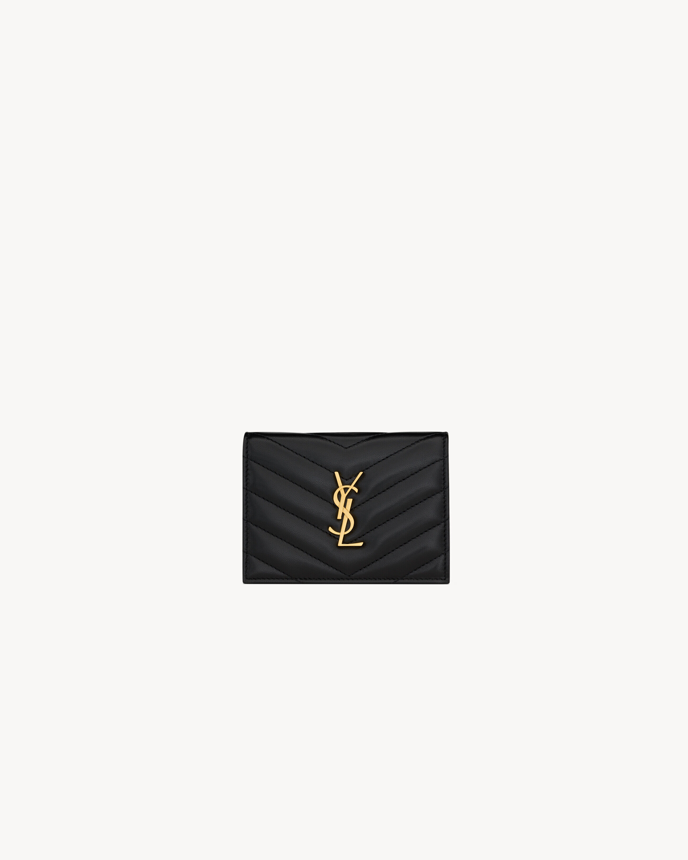 Saint Laurent Cassandre Matelassé Flap Card Case In Lambskin - Black - Women