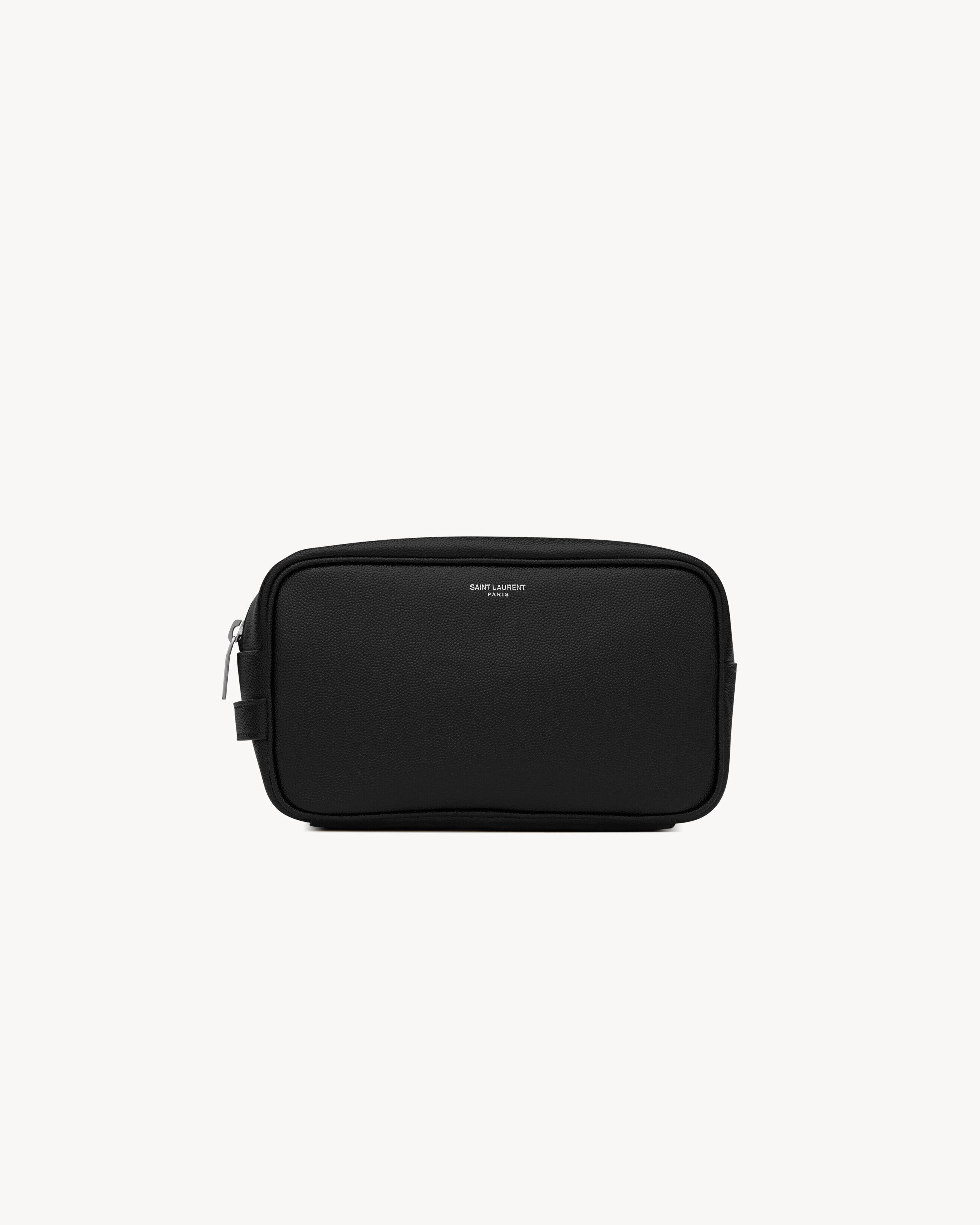 Saint Laurent Neceser Pequeño Paris De Piel Repujada Grain De Poudre - Negro - Hombre
