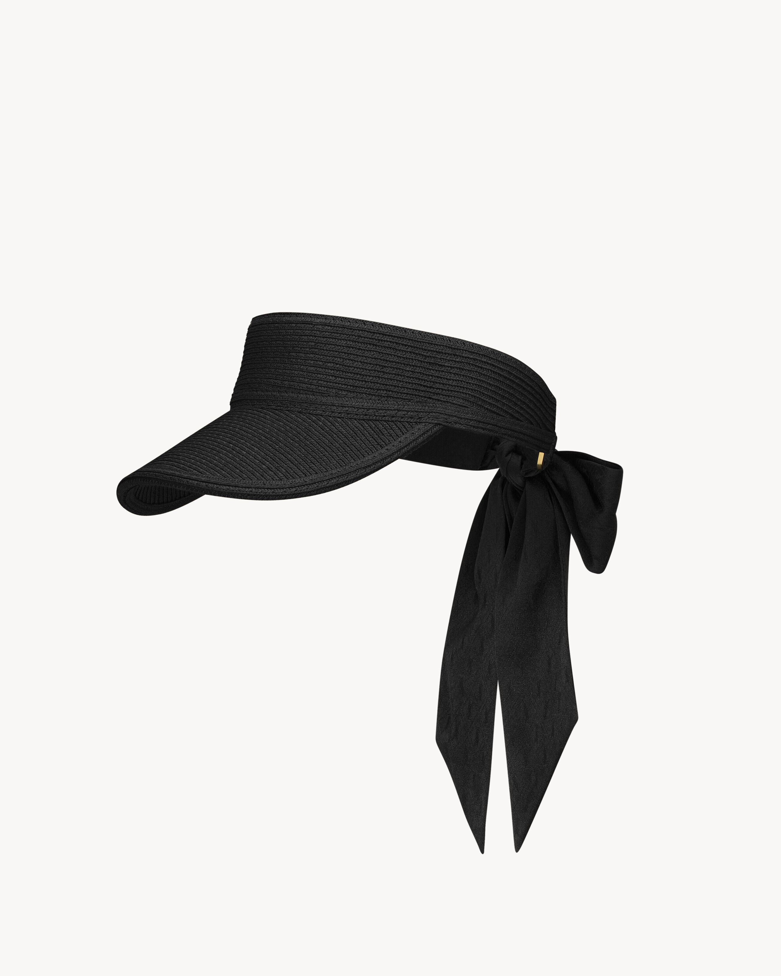 Saint Laurent Visor In Straw With Scarf - Black