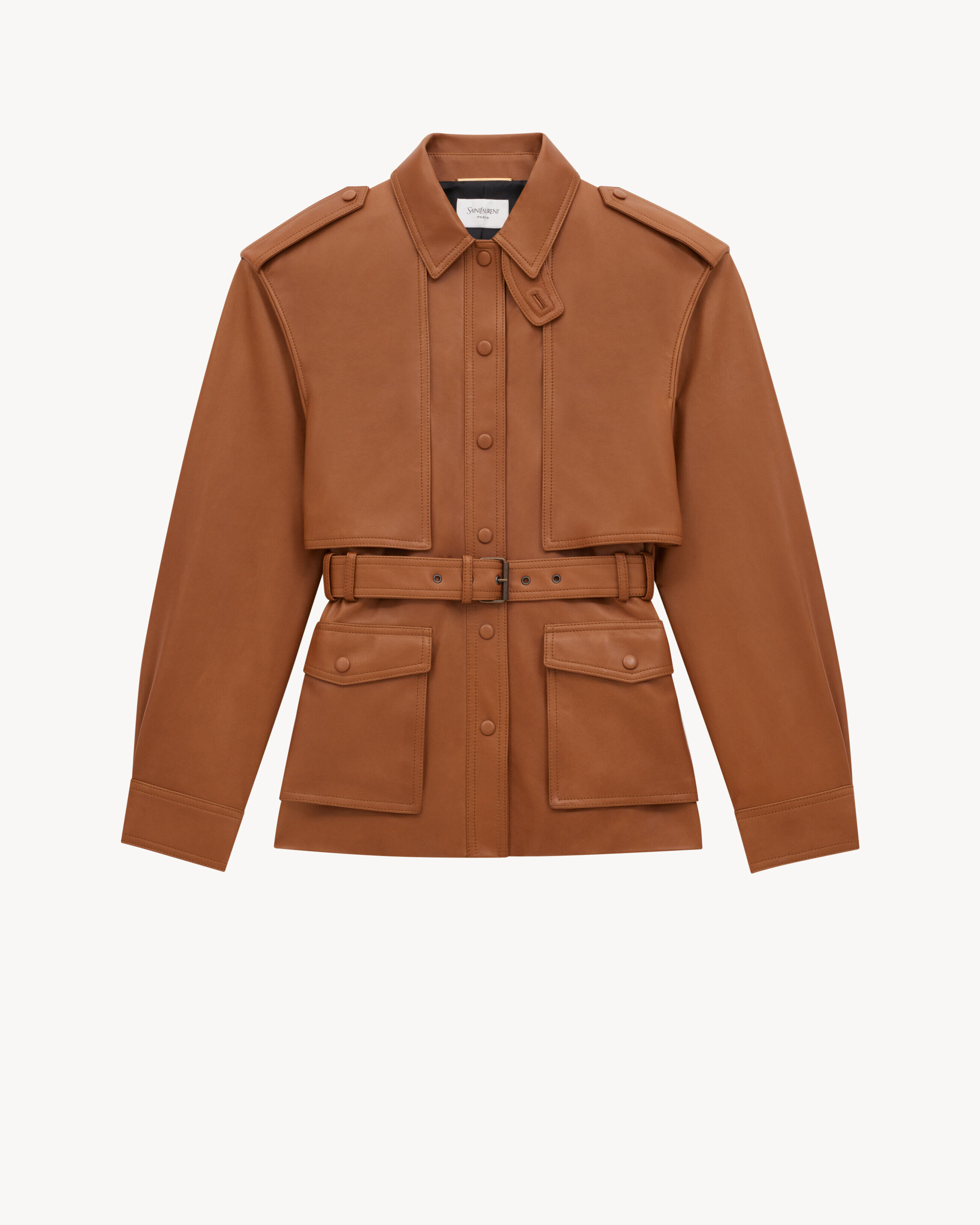 Saint Laurent Saharienne Jacket In Lambskin - Amber - Women - 38