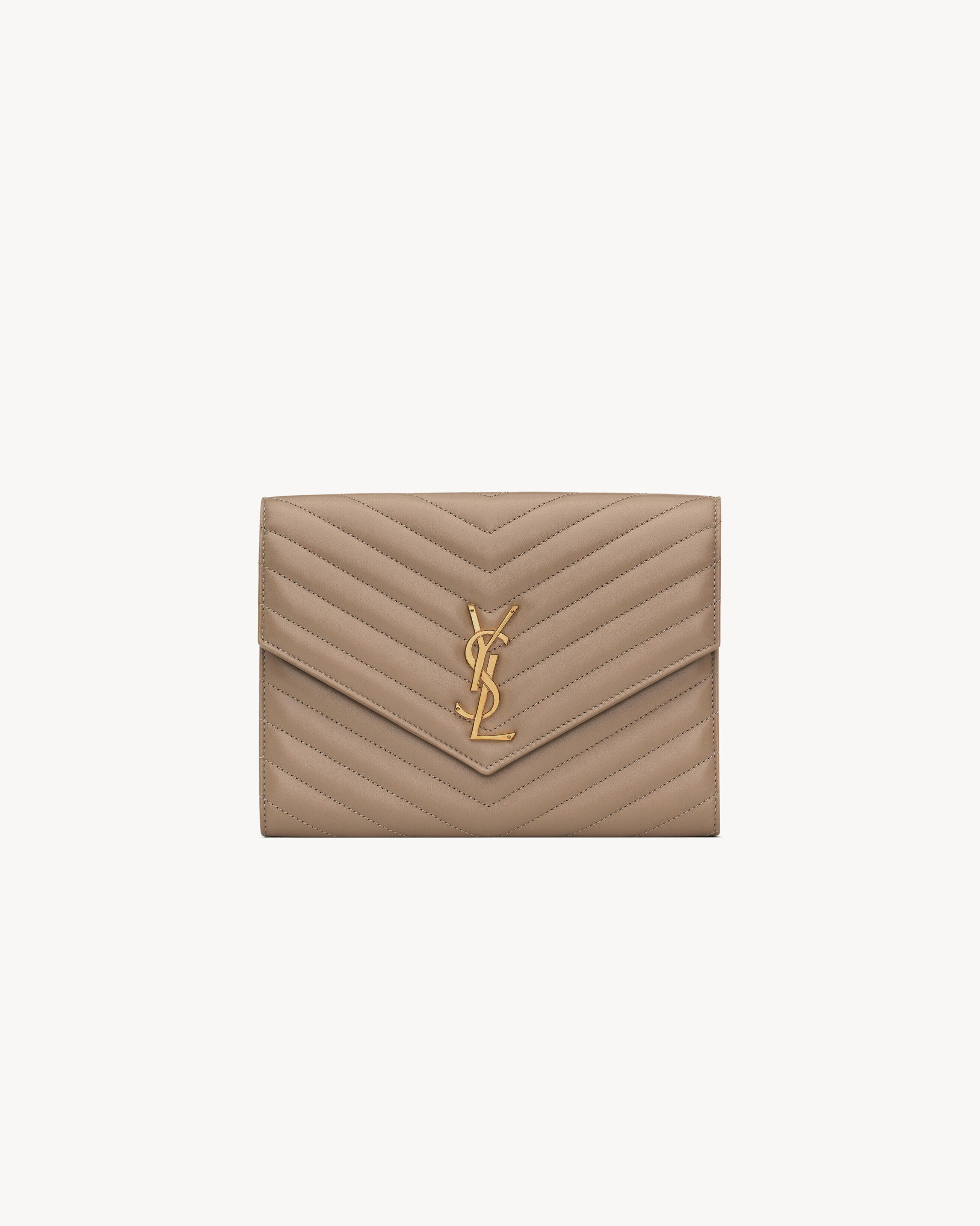 Saint Laurent Cassandre Pochette En Cuir Cuir D’Agneau - Beige - Femme
