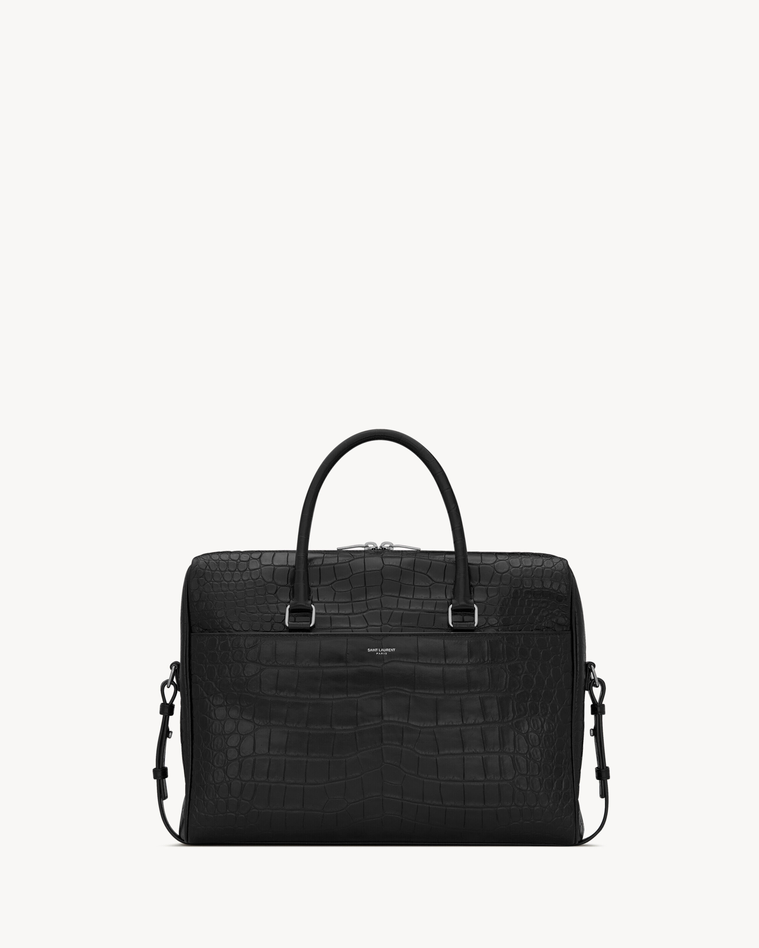 Saint Laurent Duffle Briefcase Bag In Crocodile-Embossed Matte Leather - Black - Men