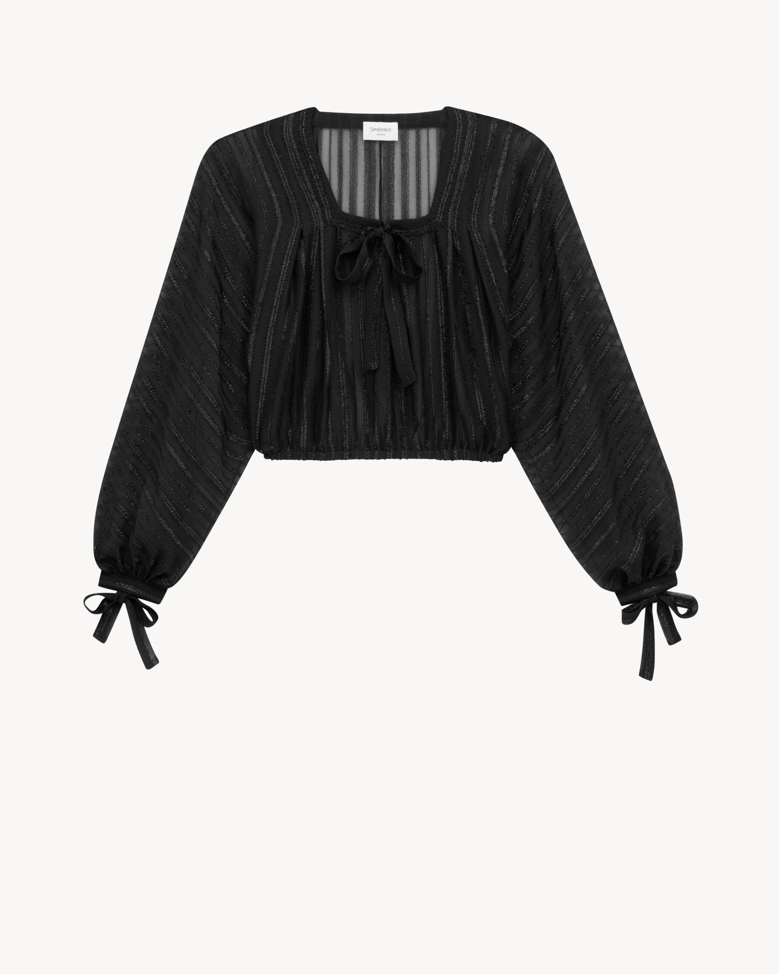 Saint Laurent Blouse In Lamé Stripe Silk Muslin - Black - Women - 34