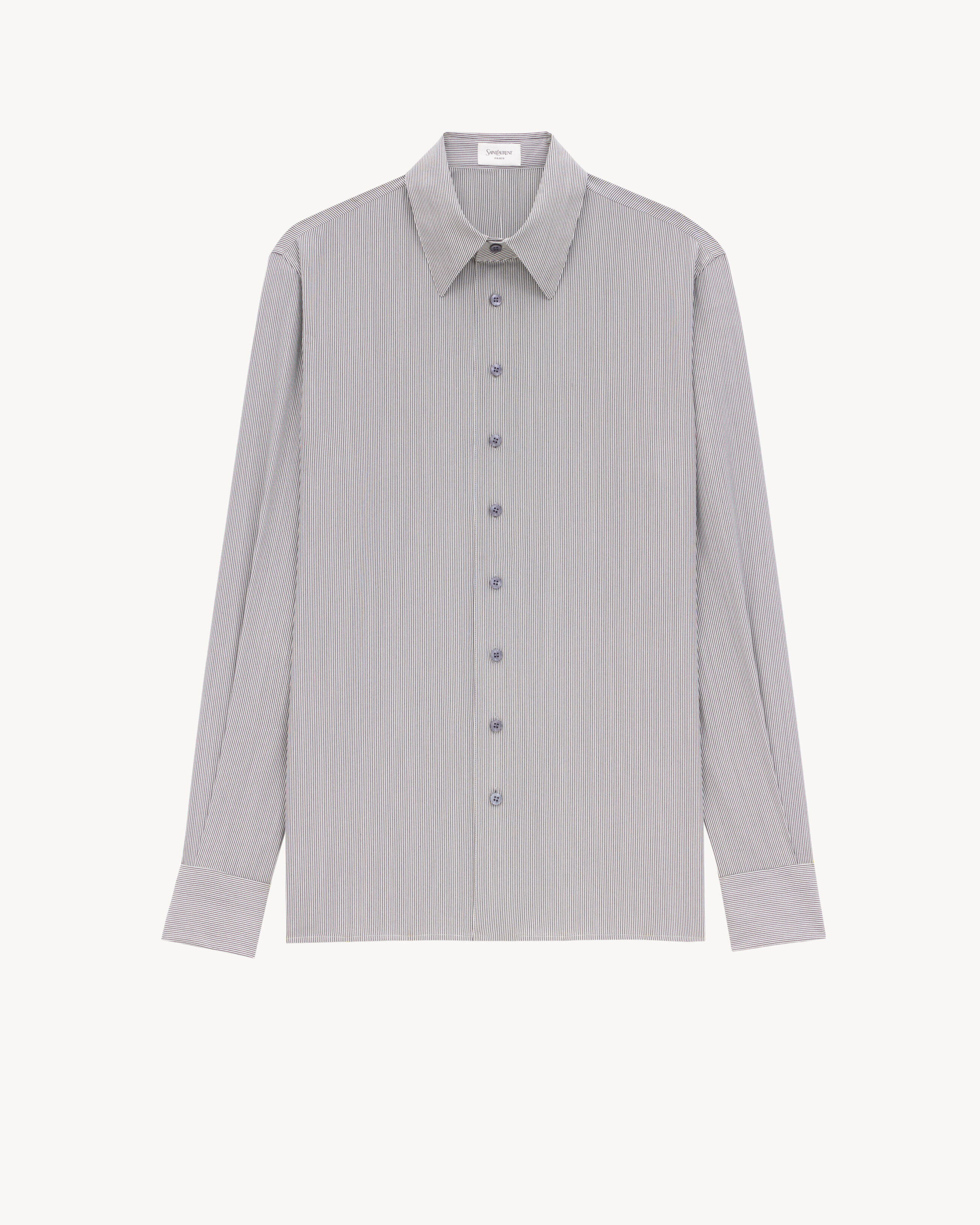 Saint Laurent Camicia In Seta A Righe - Nero - One Sizeomo - 43