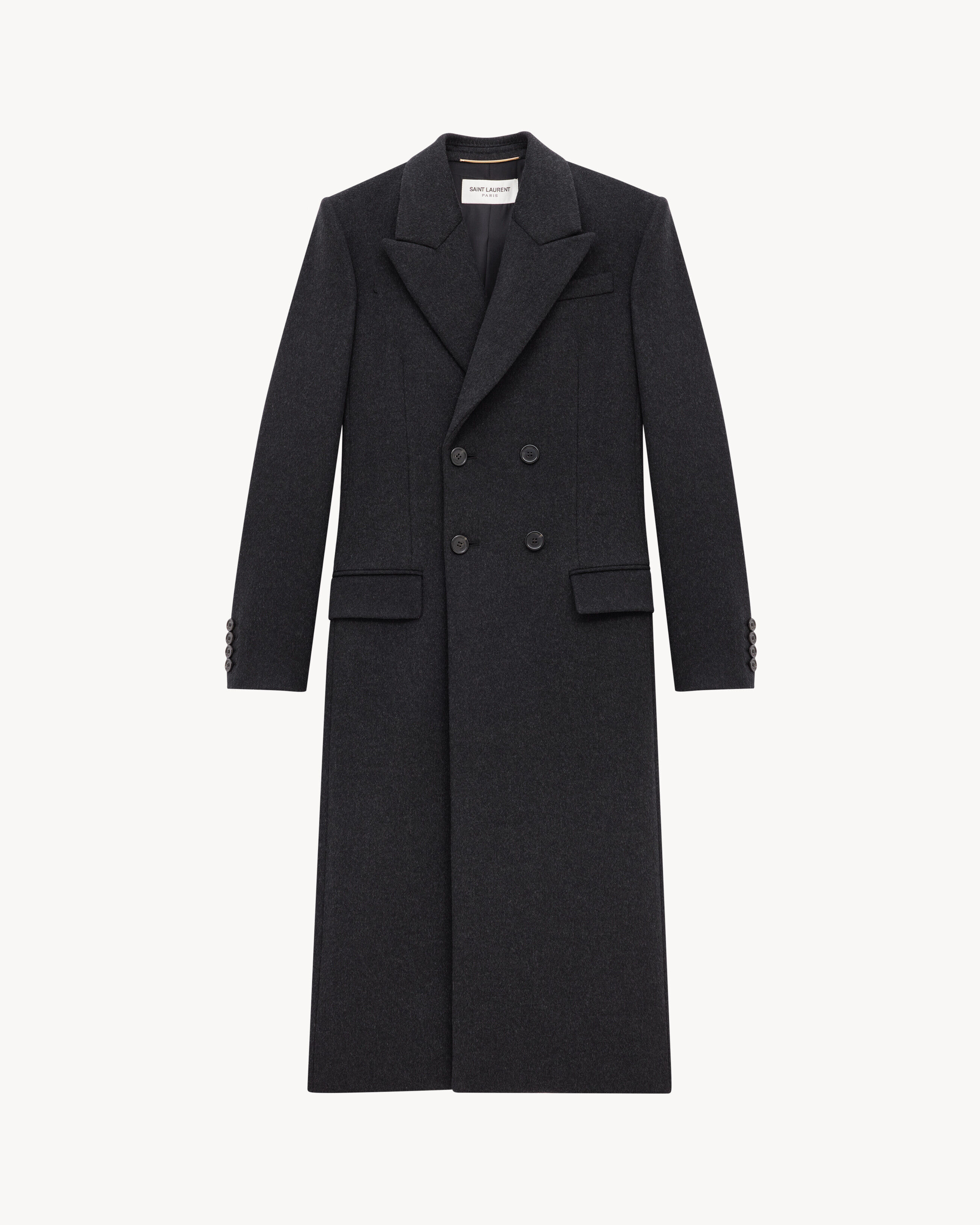 Saint Laurent Long Coat In Cashmere And Wool Felt - Grey - Women - 34
