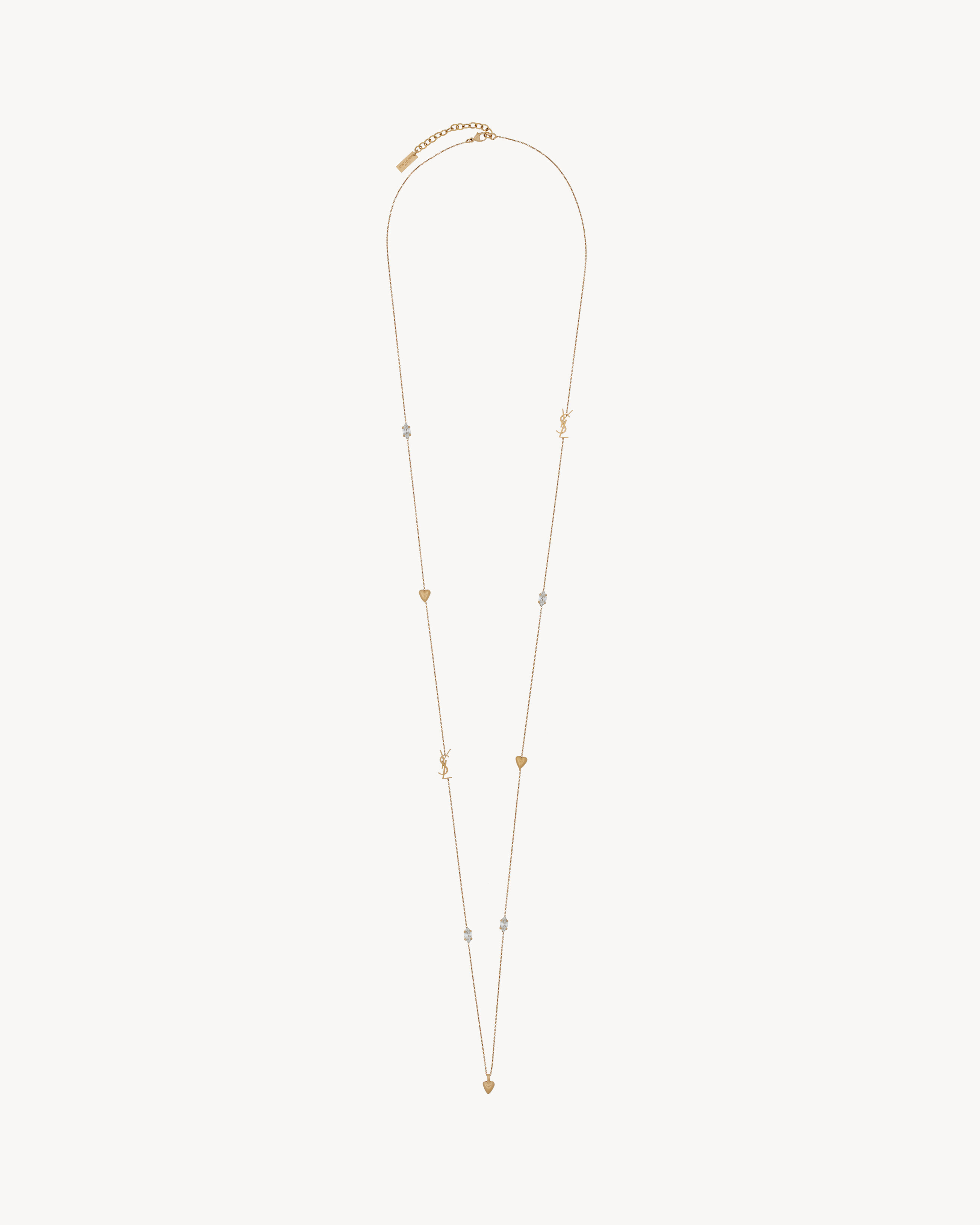 Saint Laurent Cassandre/Heart And Rhinestone Long Necklace In Metal - Yellow/gold - Women