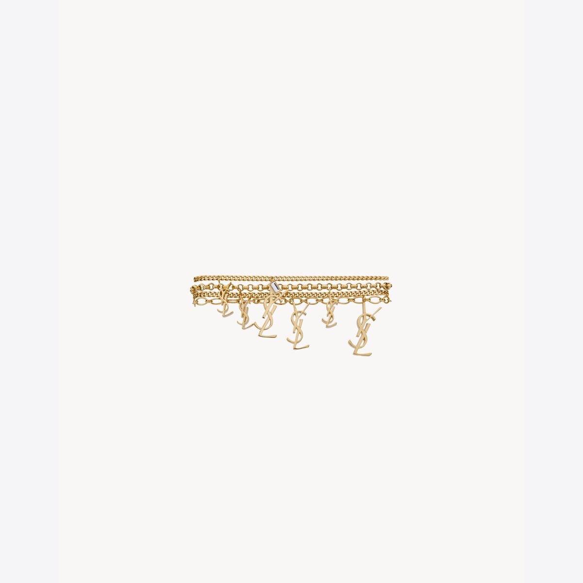 Saint Laurent Cassandre Multi-Chain Bracelet In Metal And Rhinestone - Yellow/gold - Women - M