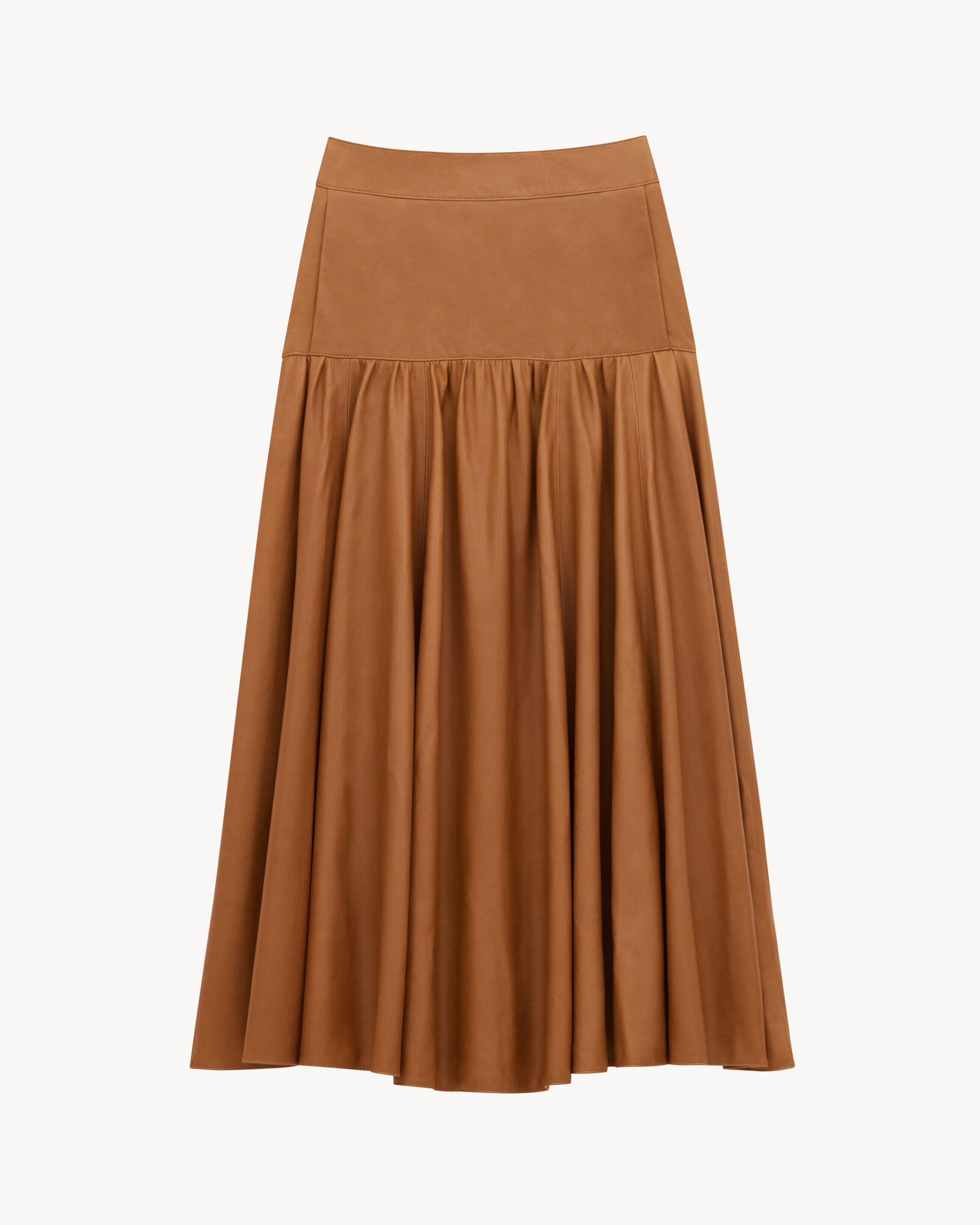 Saint Laurent Long Ruffled Skirt In Shiny Lambskin - Amber - Women - 36
