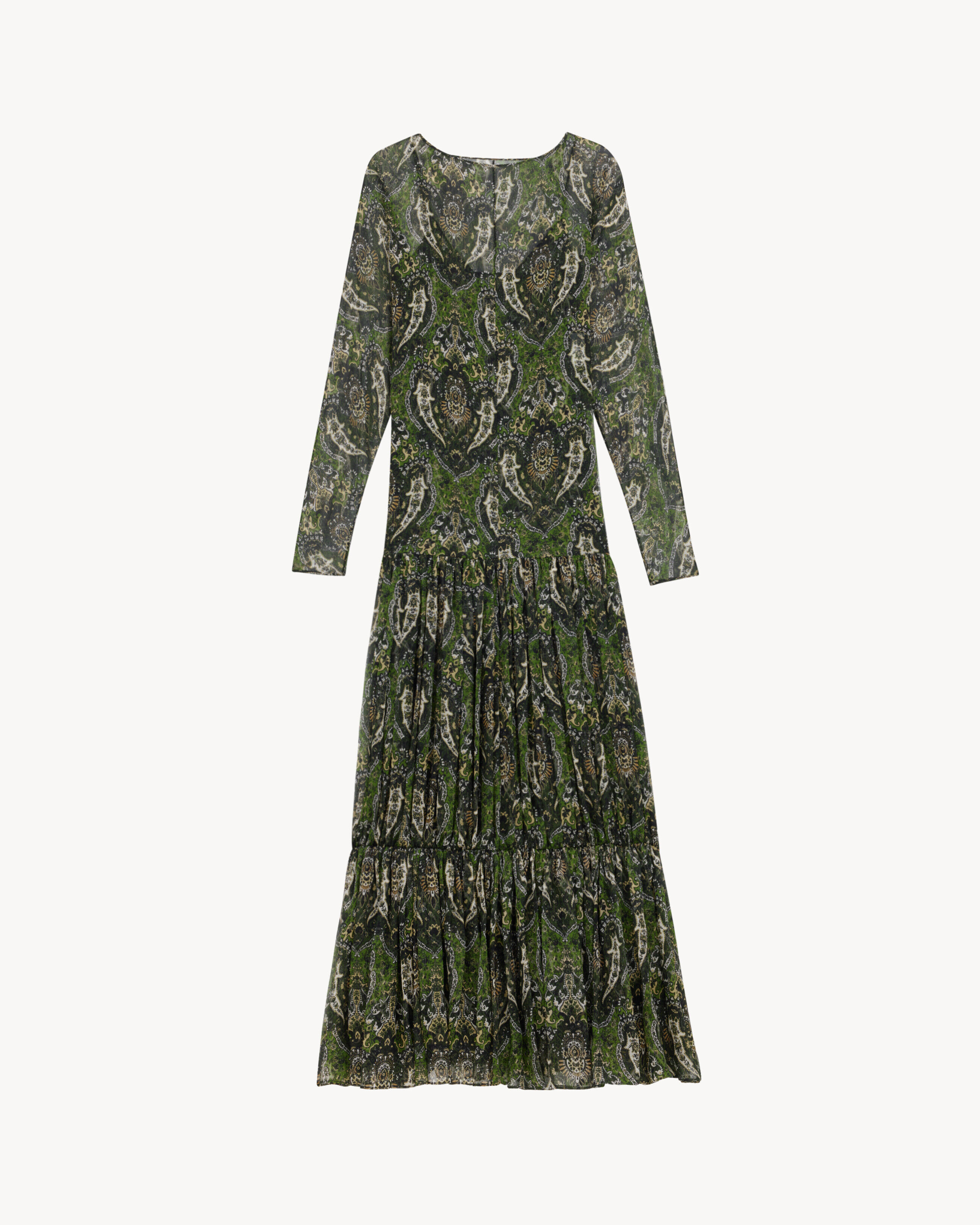 Saint Laurent Robe Longue En Crépon De Soie Paisley - Vert - Femme - 44