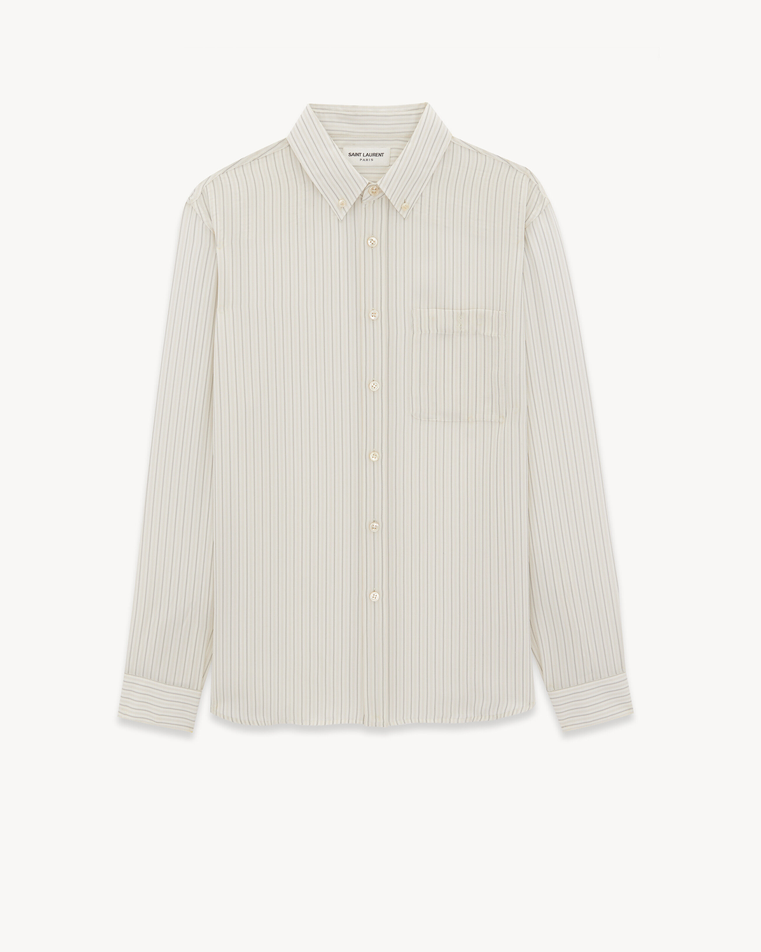 Saint Laurent - Camisa Cassandre En Satén De Seda De Rayas - Gris - Hombre - 42