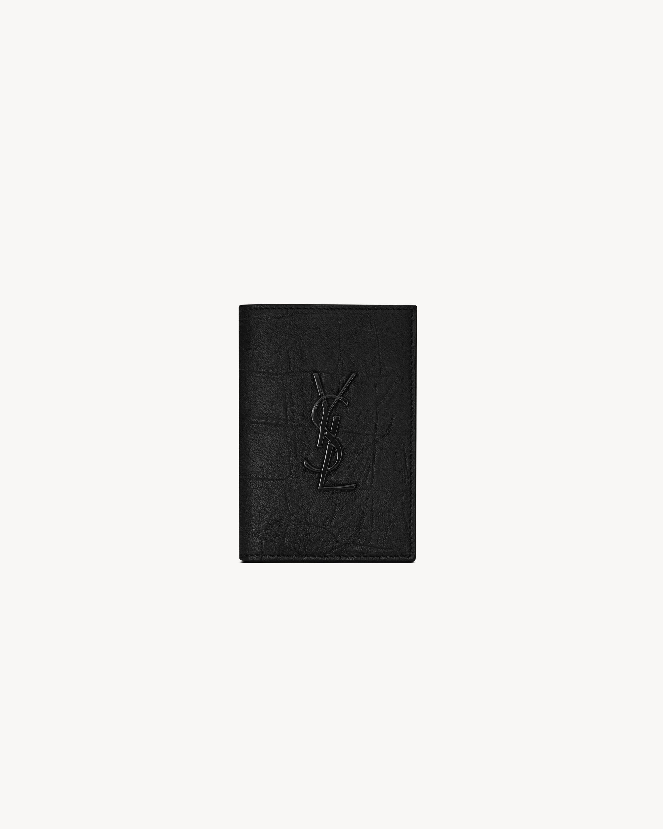 Saint Laurent Cassandre Porta Carte Di Credito In Pelle Di Coccodrillo Goffrata - Nero - One Sizeomo
