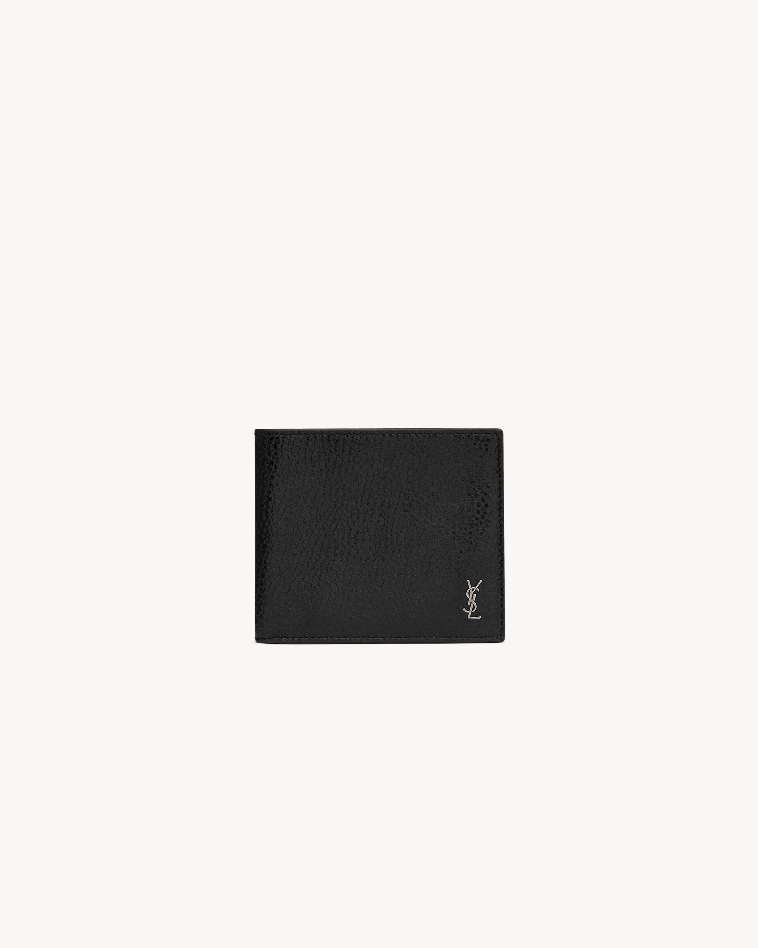 Saint Laurent Tiny Cassandre East/West Wallet In Grained Leather - Black - Men
