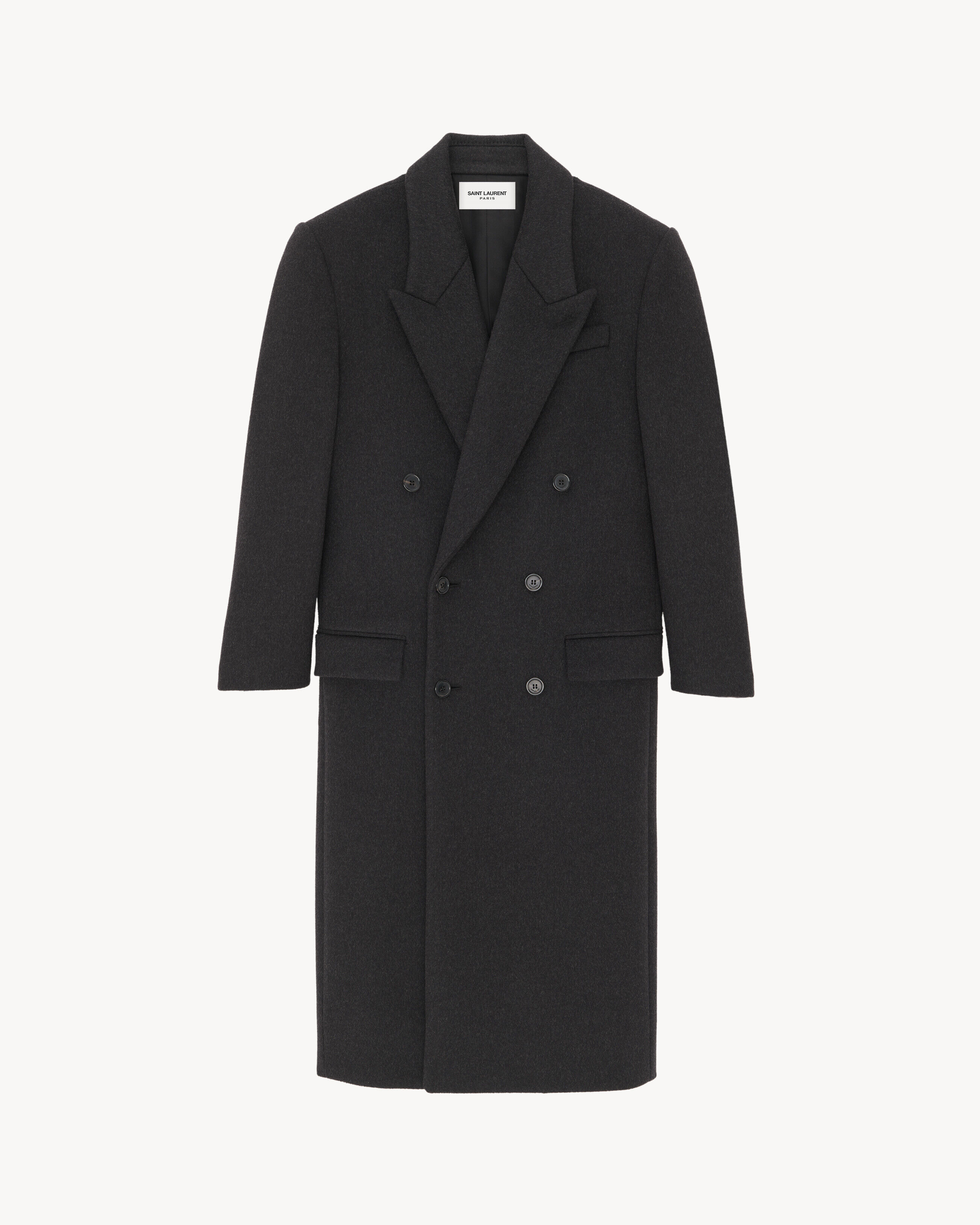 Saint Laurent Long Coat In Wool - Grey - Women - 34