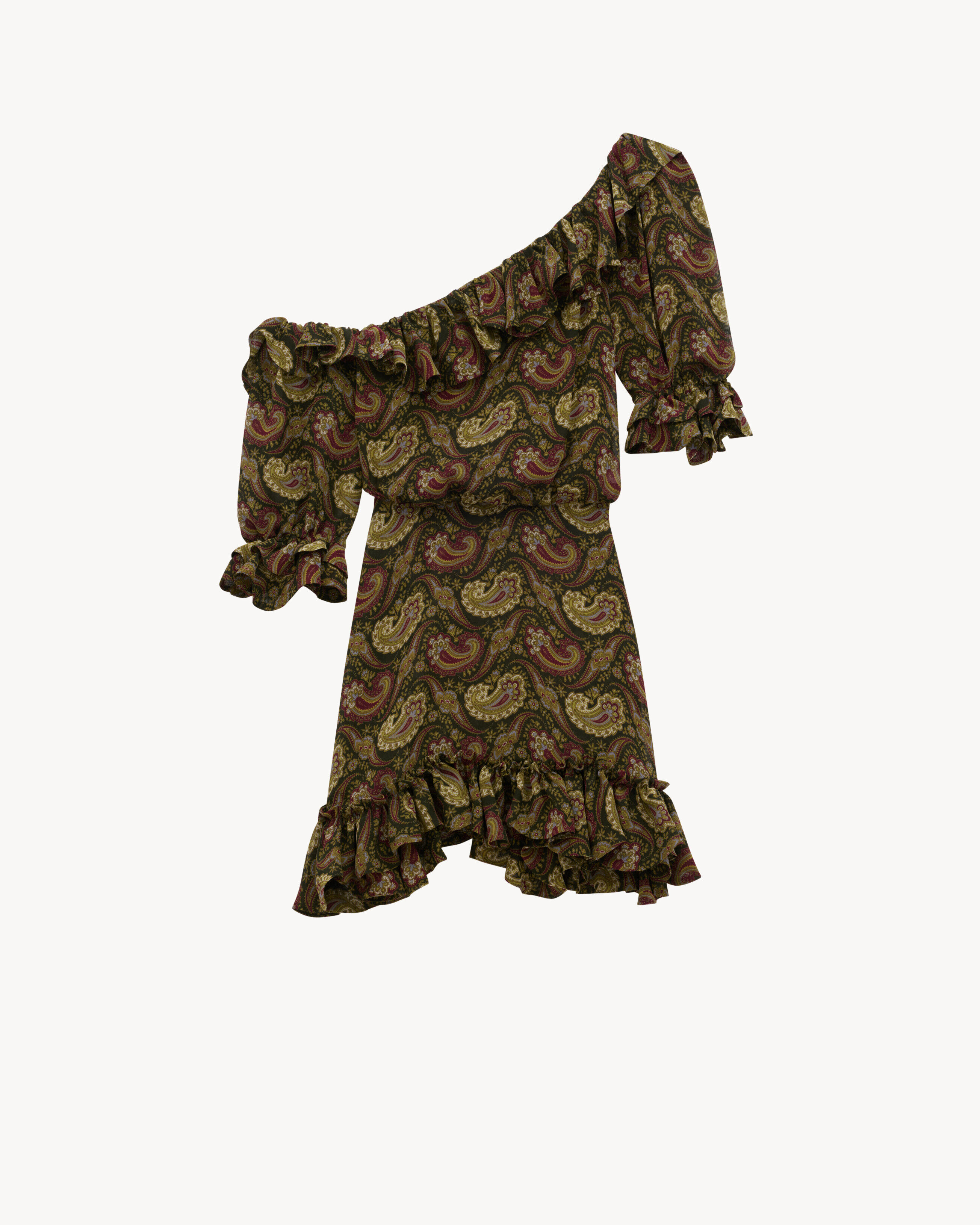 Saint Laurent Ruffled Dress In Paisley Muslin - Green - Women - 40