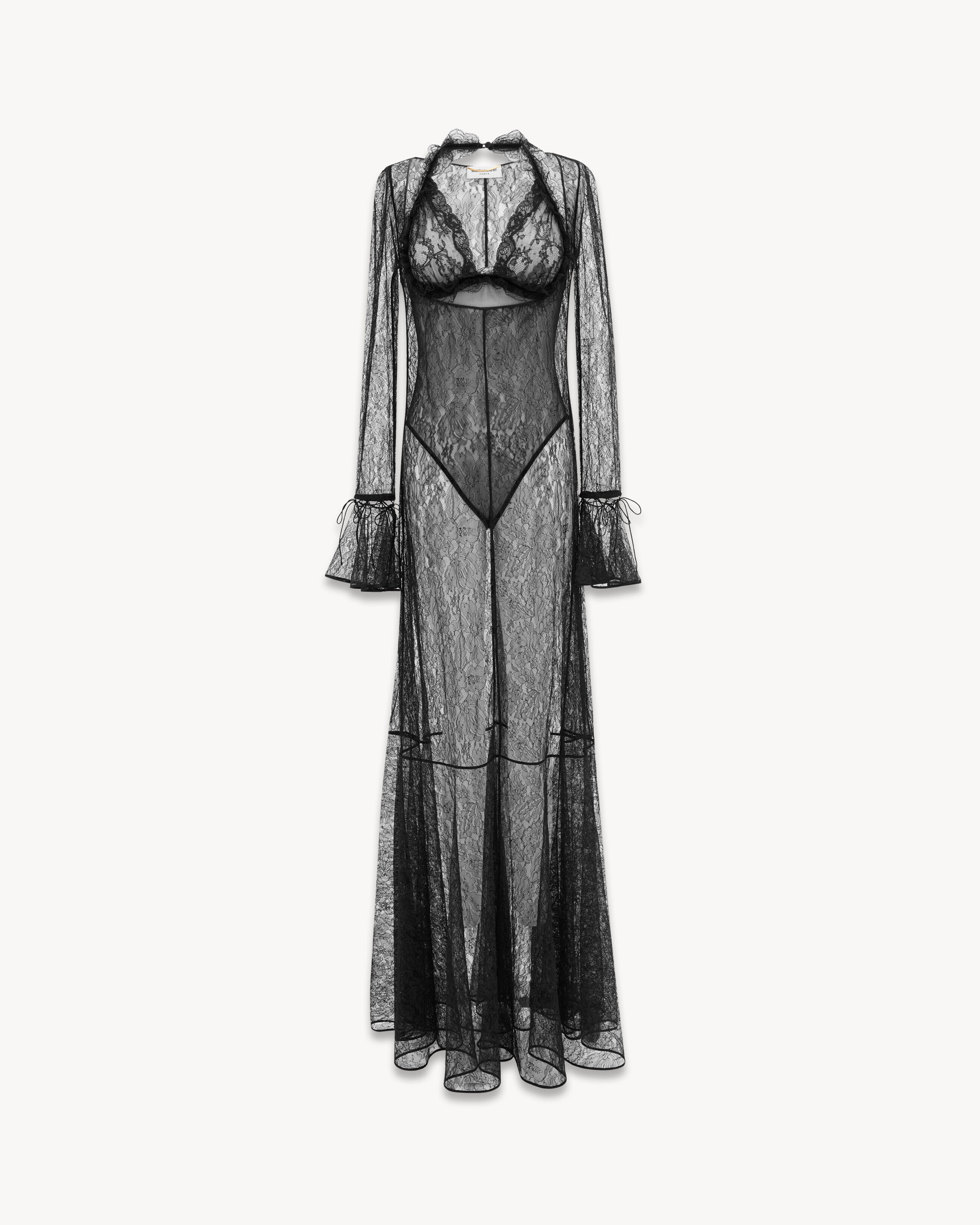 Saint Laurent Dress And Bodysuit In Chantilly Lace - Black - Women - 34