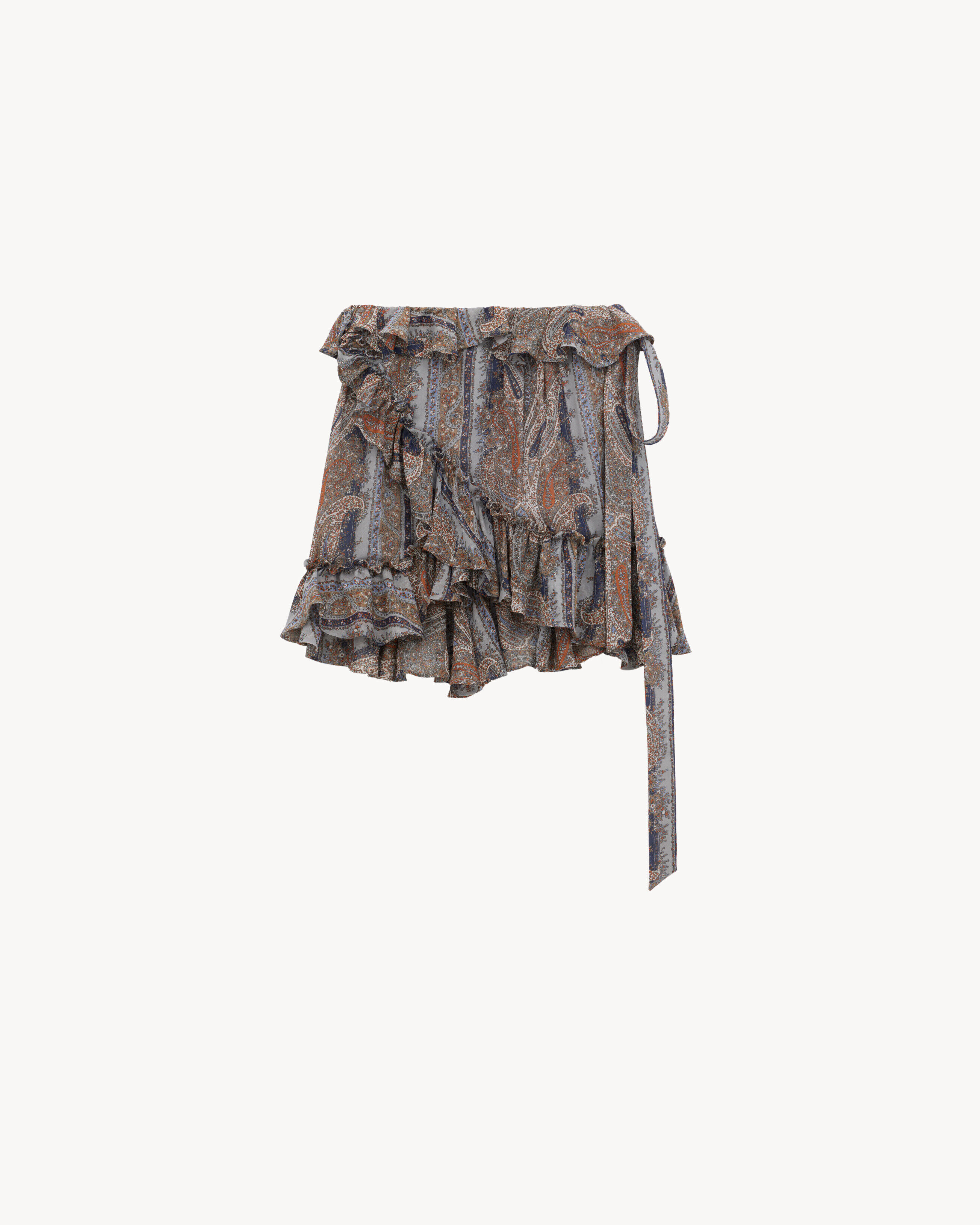 Saint Laurent Jupe Portefeuille En Georgette De Soie Paisley - Bleu - Femme - 42