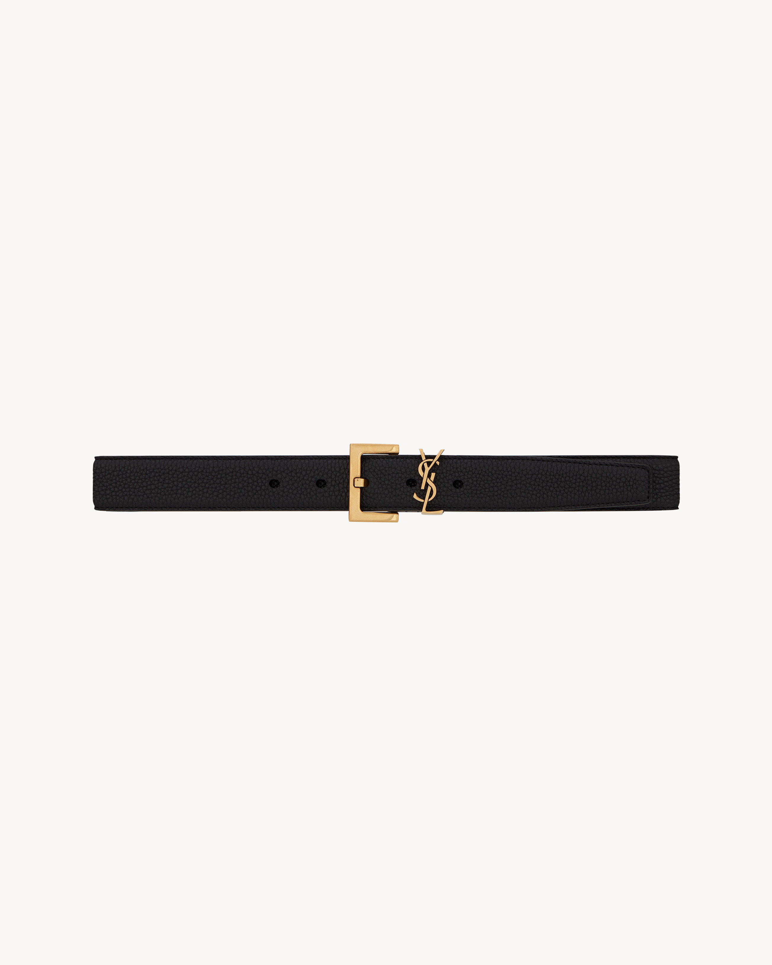 Saint Laurent Cassandre Belt With Square Buckle In Grained Leather - Black - Women - 100