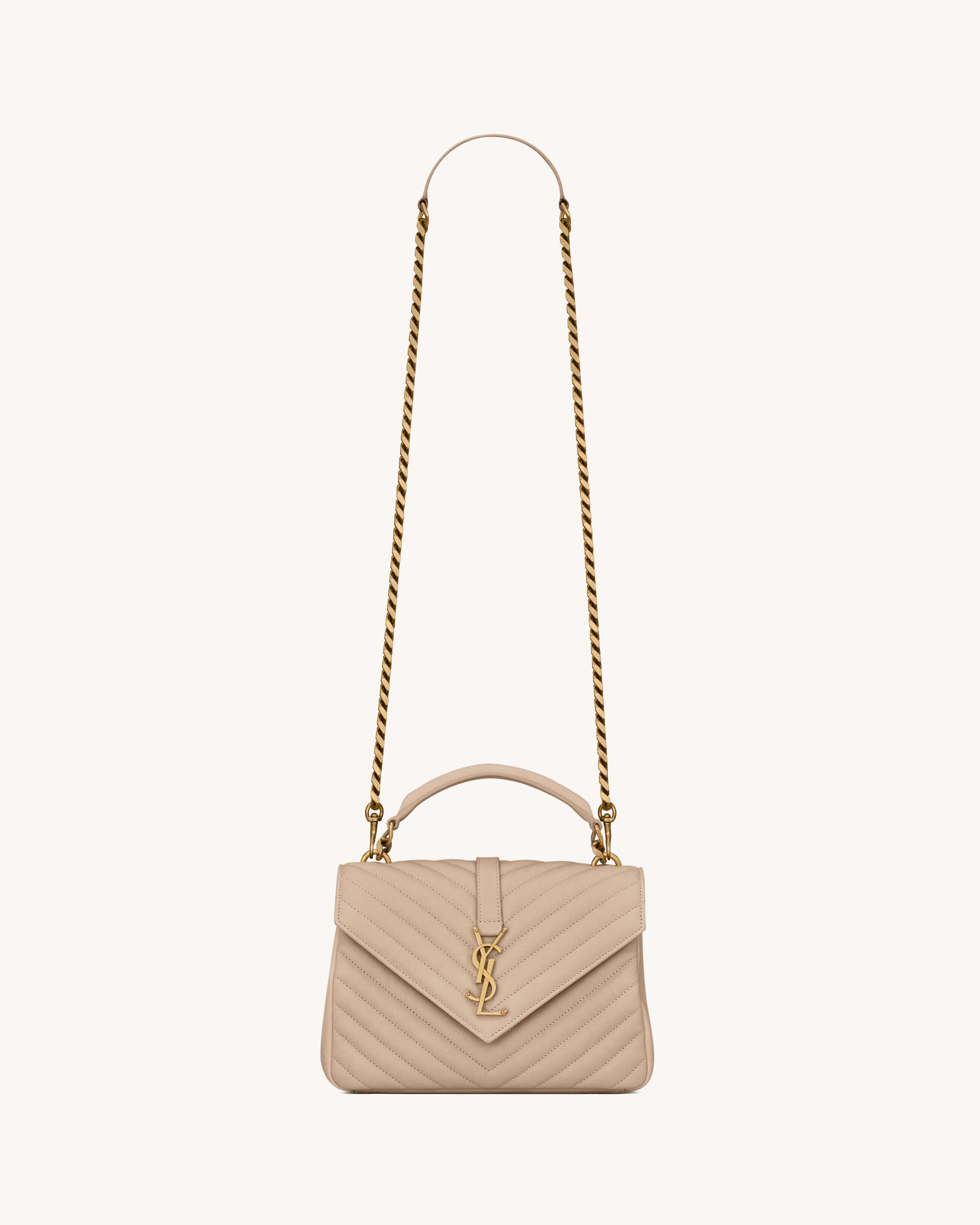 Saint Laurent College Medium In Quilted Leather - Beige - Women