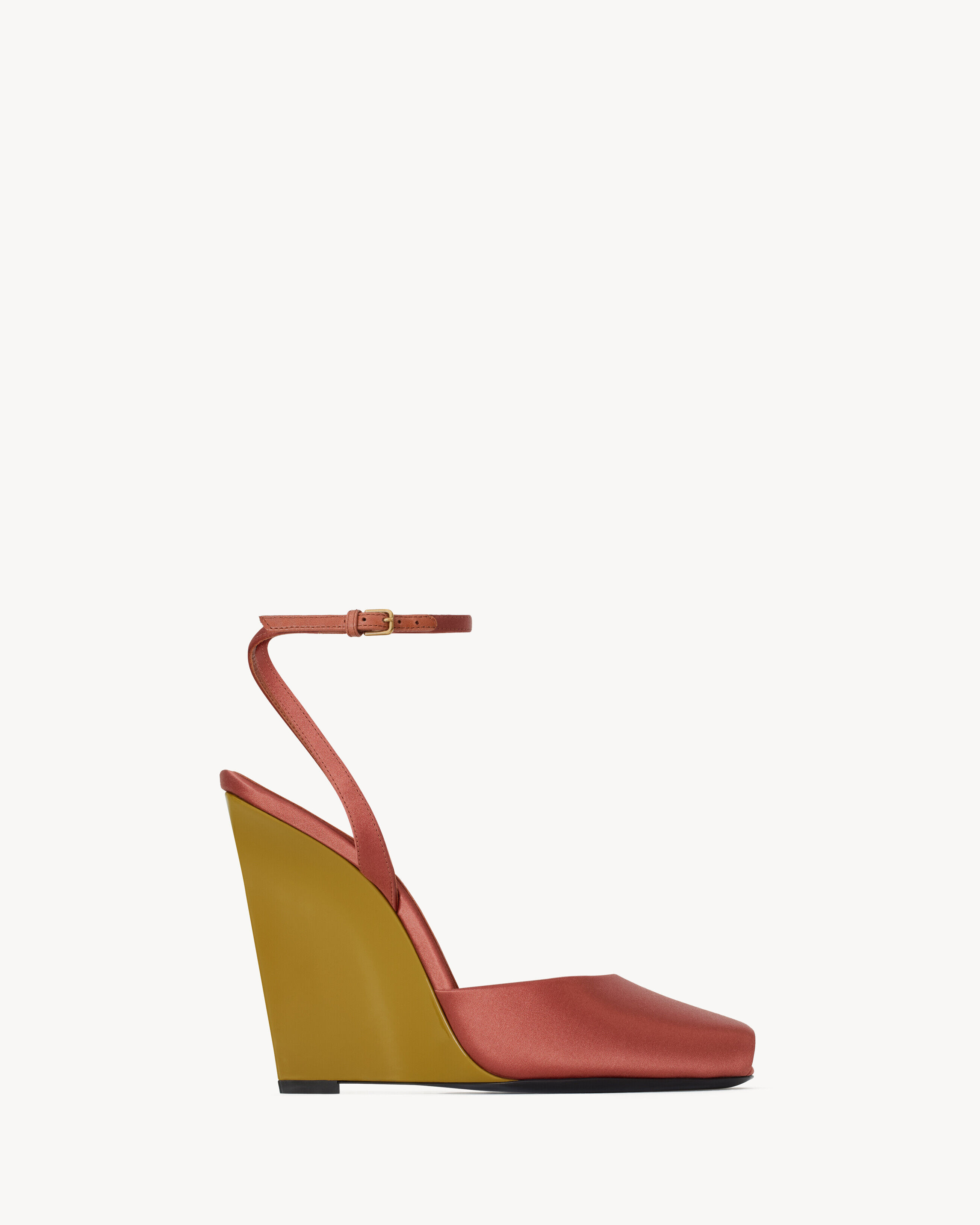 Saint Laurent La Scandale Compensées En Crêpe Satin - Rouge - Femme - 37.5