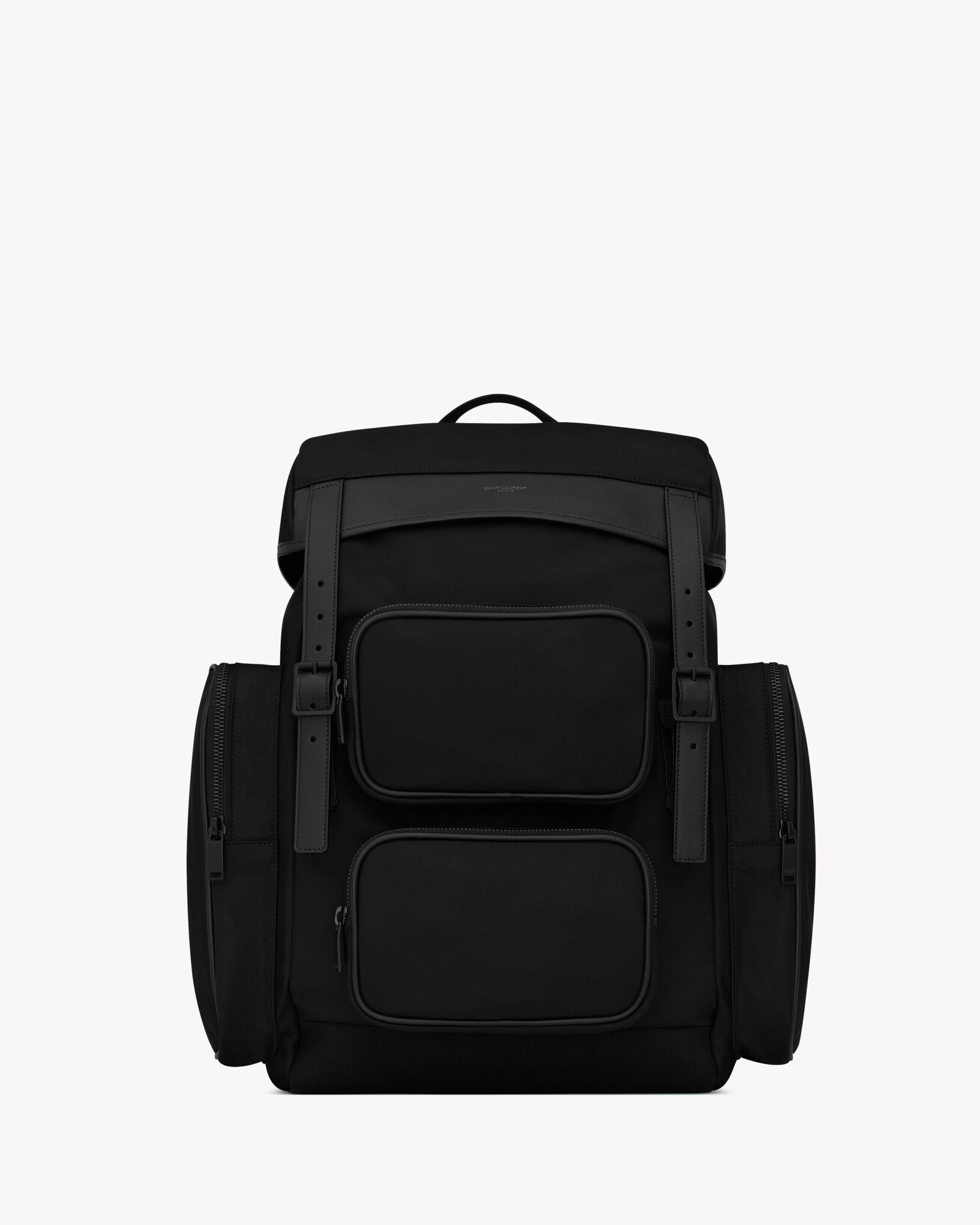 Saint Laurent City Multi-Pocket Backpack In Econyl , Smooth Leather And Nylon - Black - Men