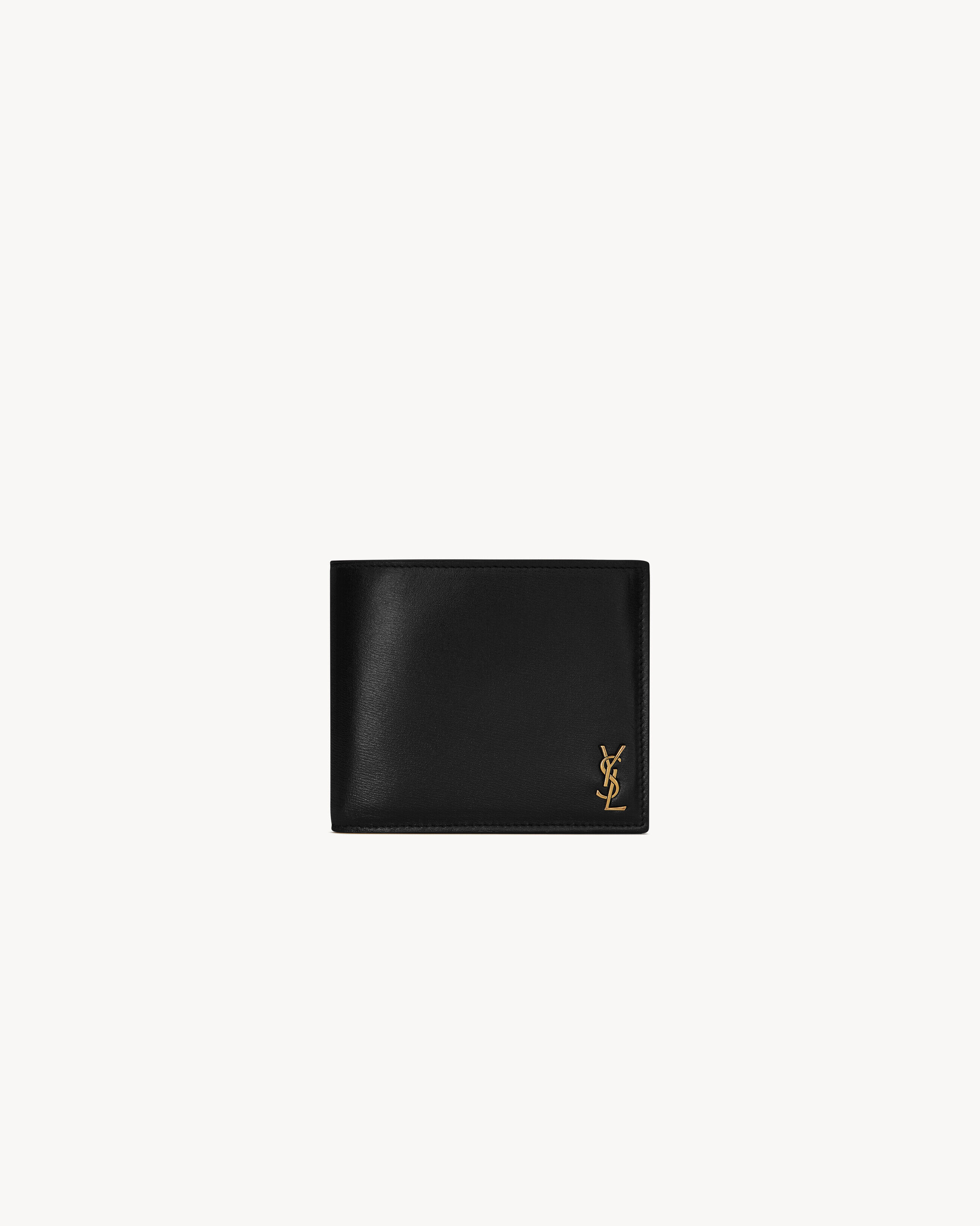 Saint Laurent Tiny Cassandre East/West Wallet With Coin Purse In Shiny Leather - Black - Men